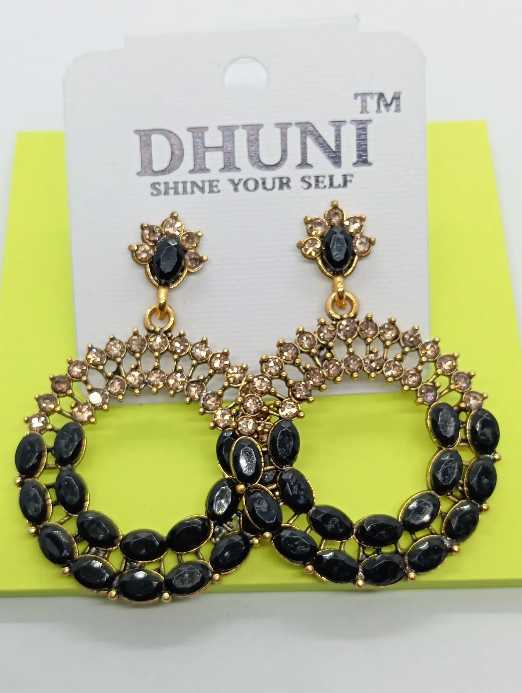 Dhuni Black Stone Jhumka Earrings