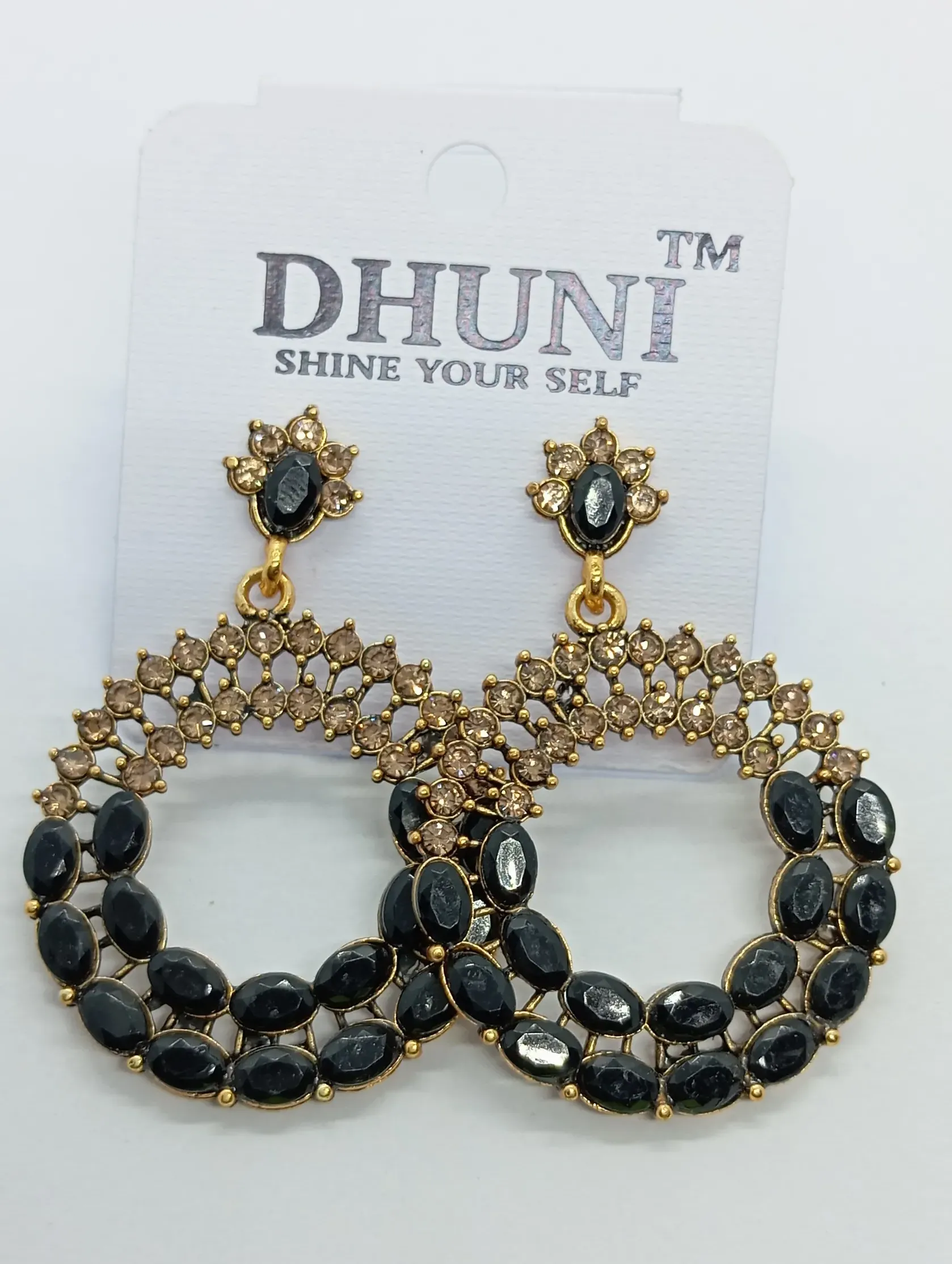 Dhuni Black Stone Jhumka Earrings