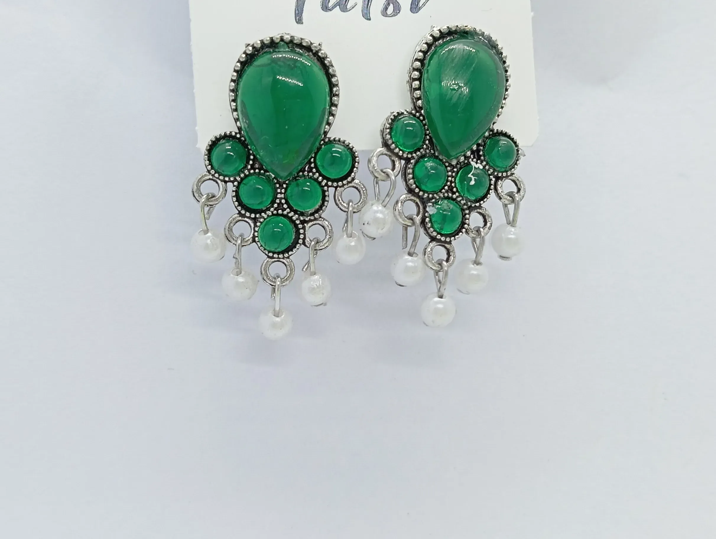 Tulsi Green Stone Jhumka Earrings