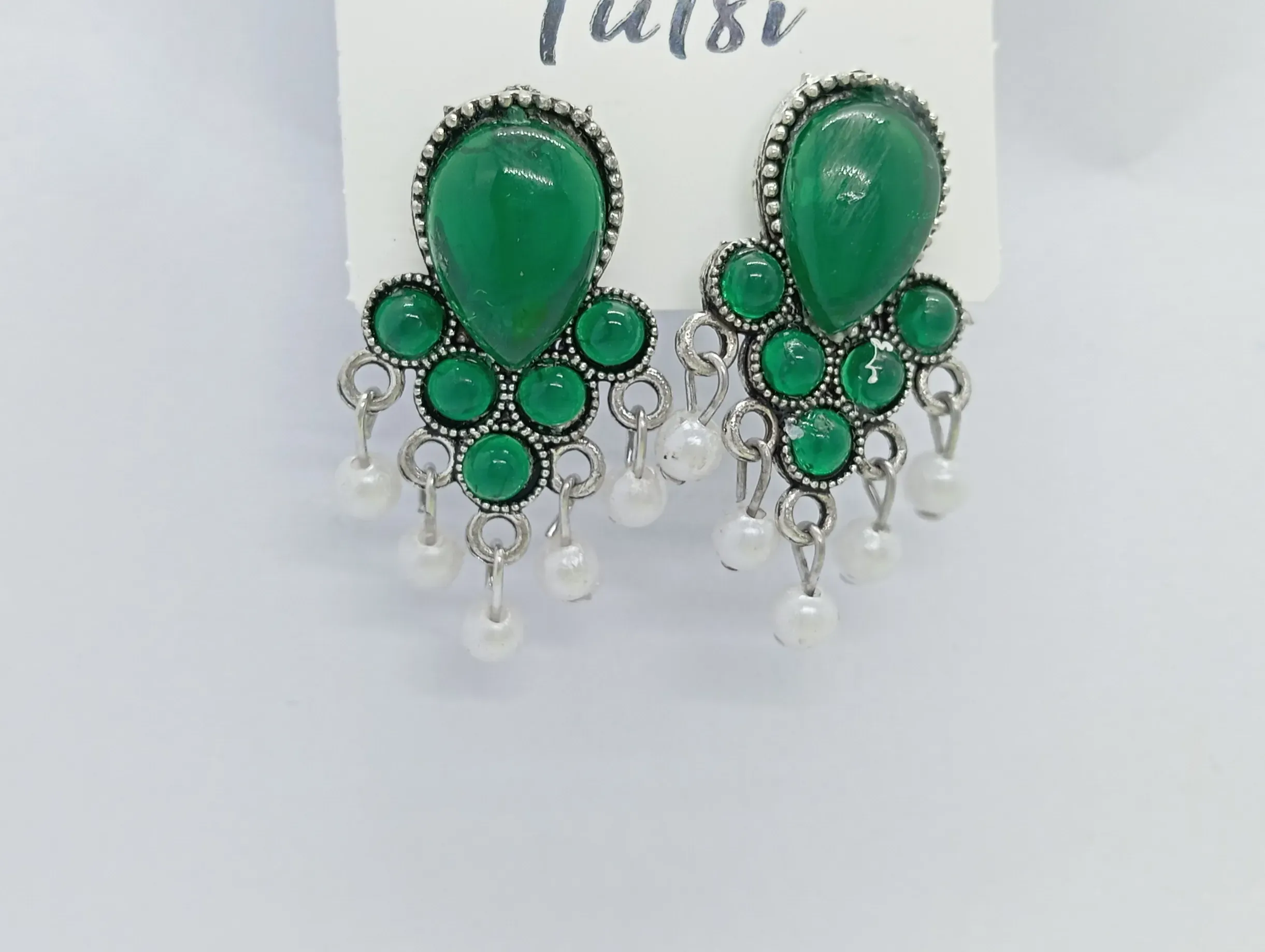 Tulsi Green Stone Jhumka Earrings