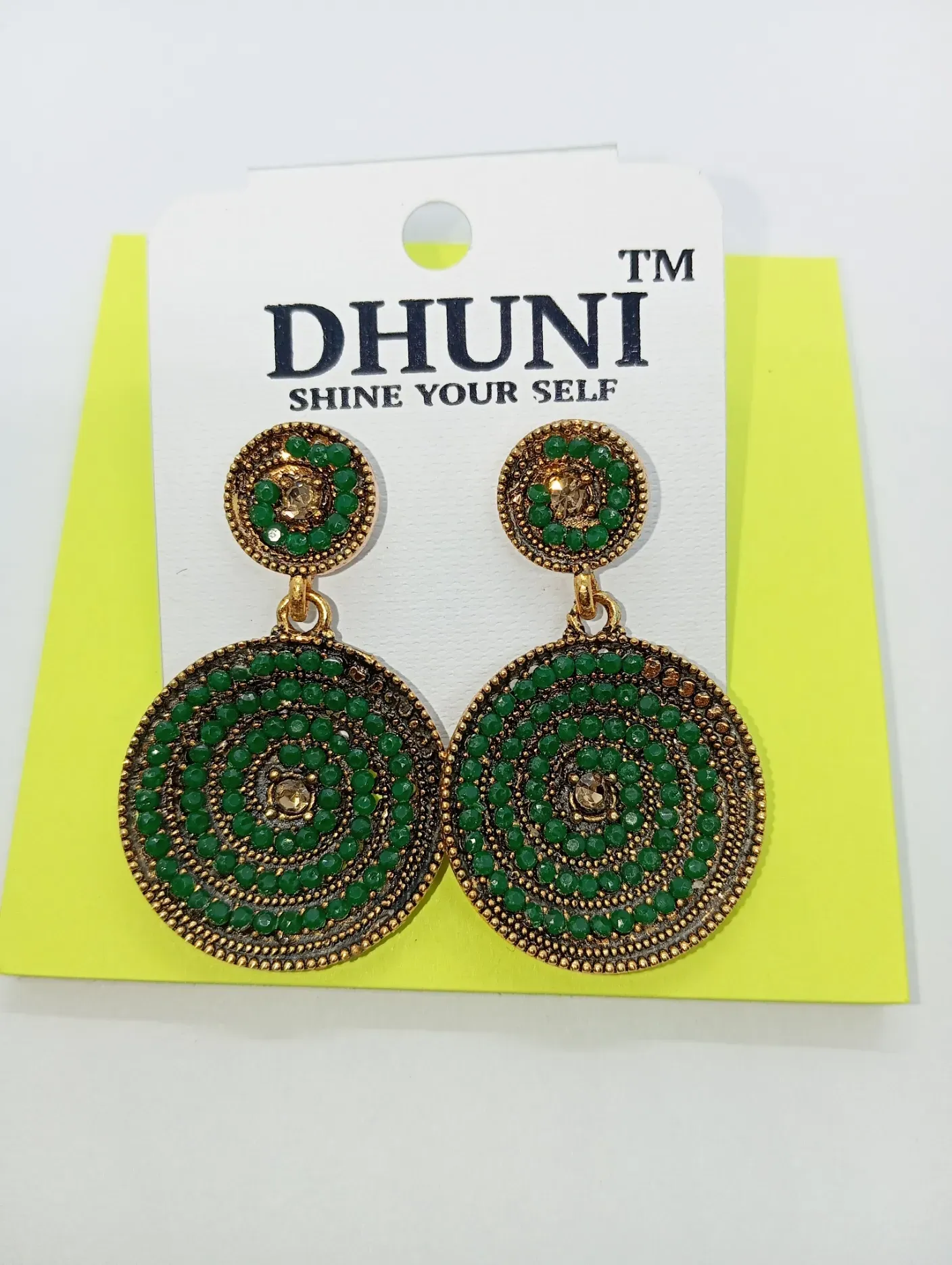 Dhuni Green Stone Studded Earrings