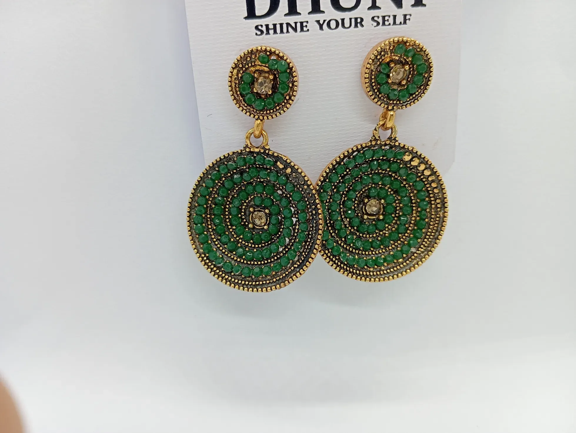 Dhuni Green Stone Studded Earrings