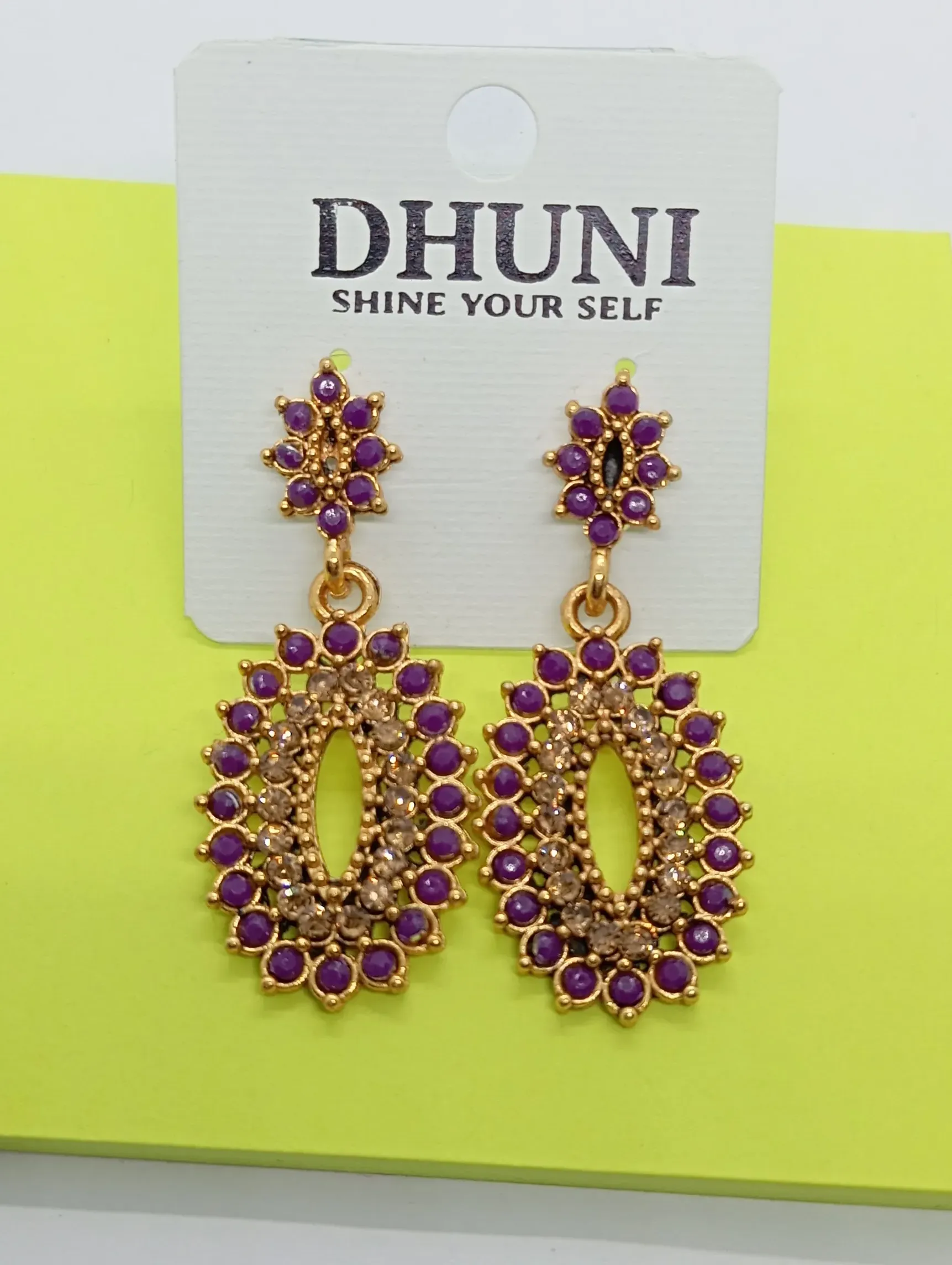 Dhuni Gold-Plated Purple Stone Earrings