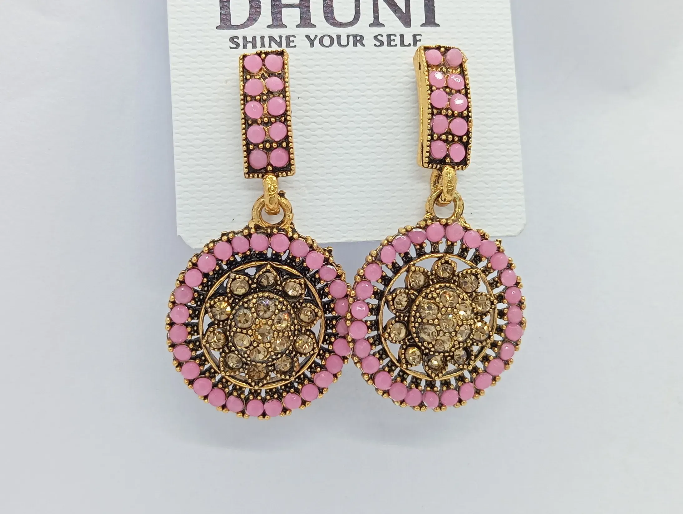 Pink Stone Studded Earrings