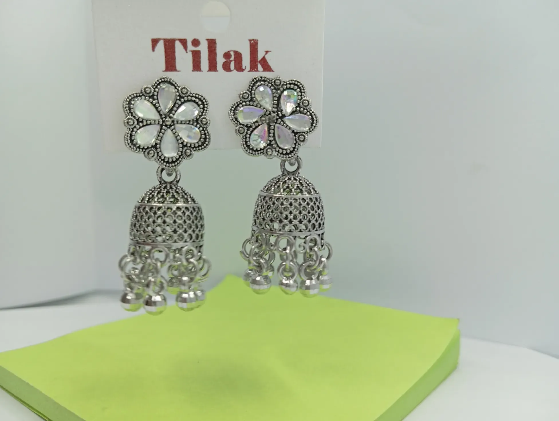 Oxidized Silver Floral Jhumka Earrings with Ghungroo Drops