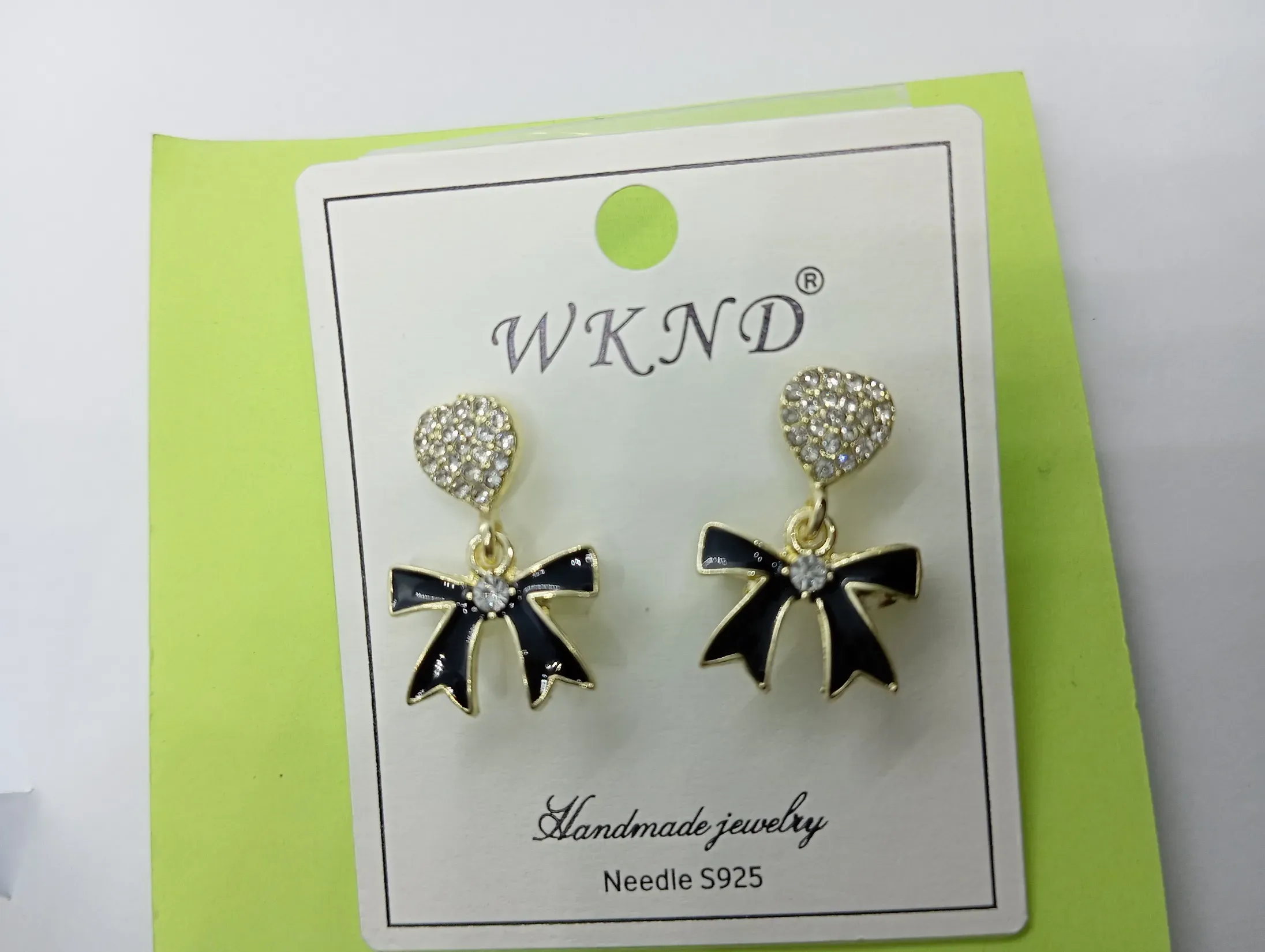 legant Black Bow Stud Earrings with Crystal Center – Handmade Jewelry S925