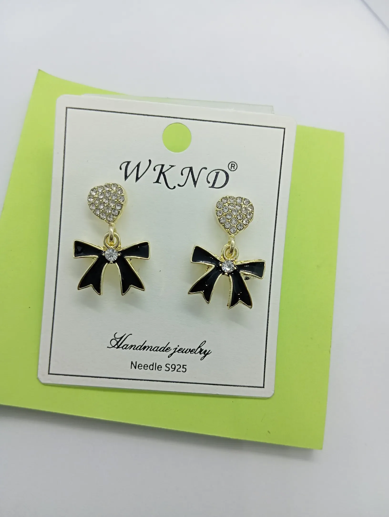 legant Black Bow Stud Earrings with Crystal Center – Handmade Jewelry S925