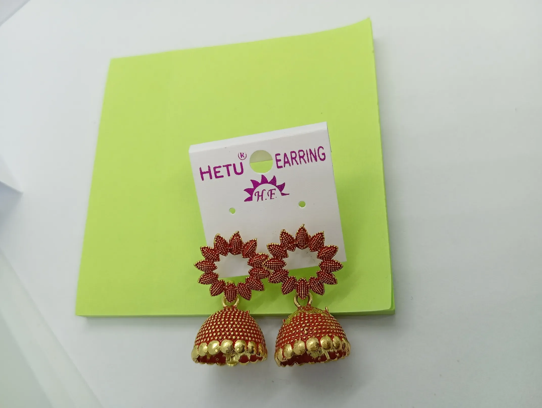  Sunflower Design Red Jhumka Earrings