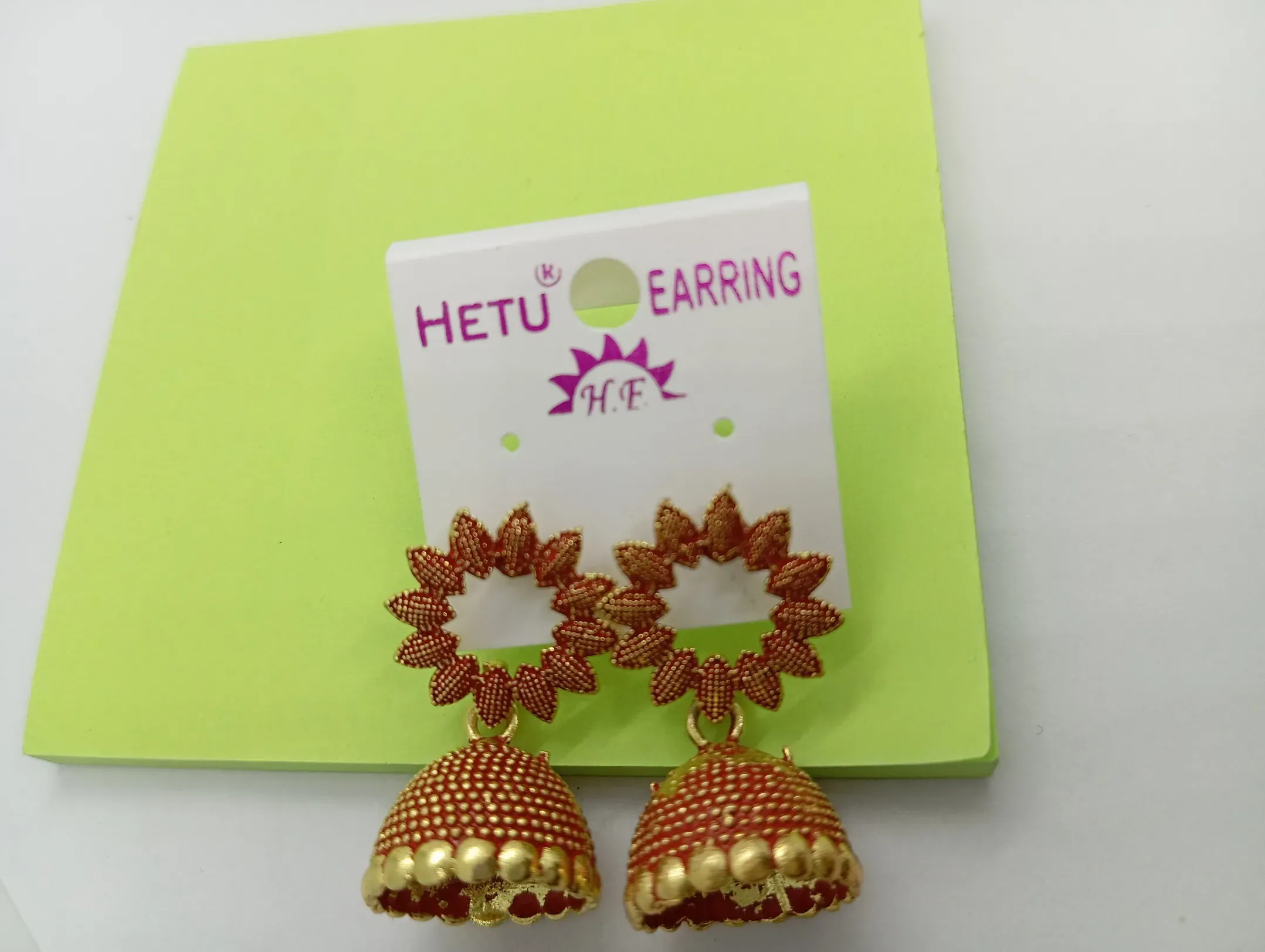  Sunflower Design Red Jhumka Earrings