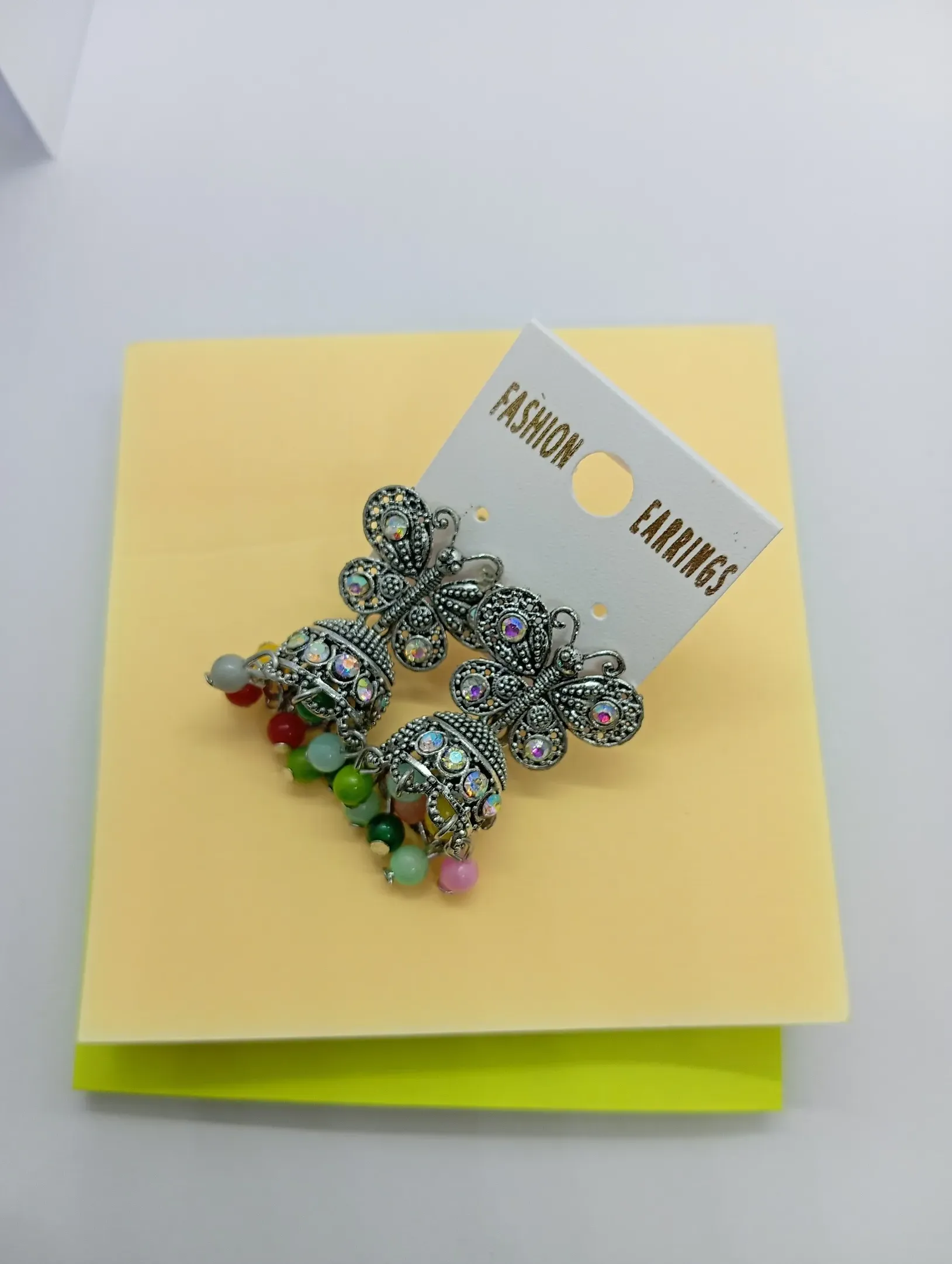  Oxidized Butterfly Jhumka Earrings with Multicolor Beads