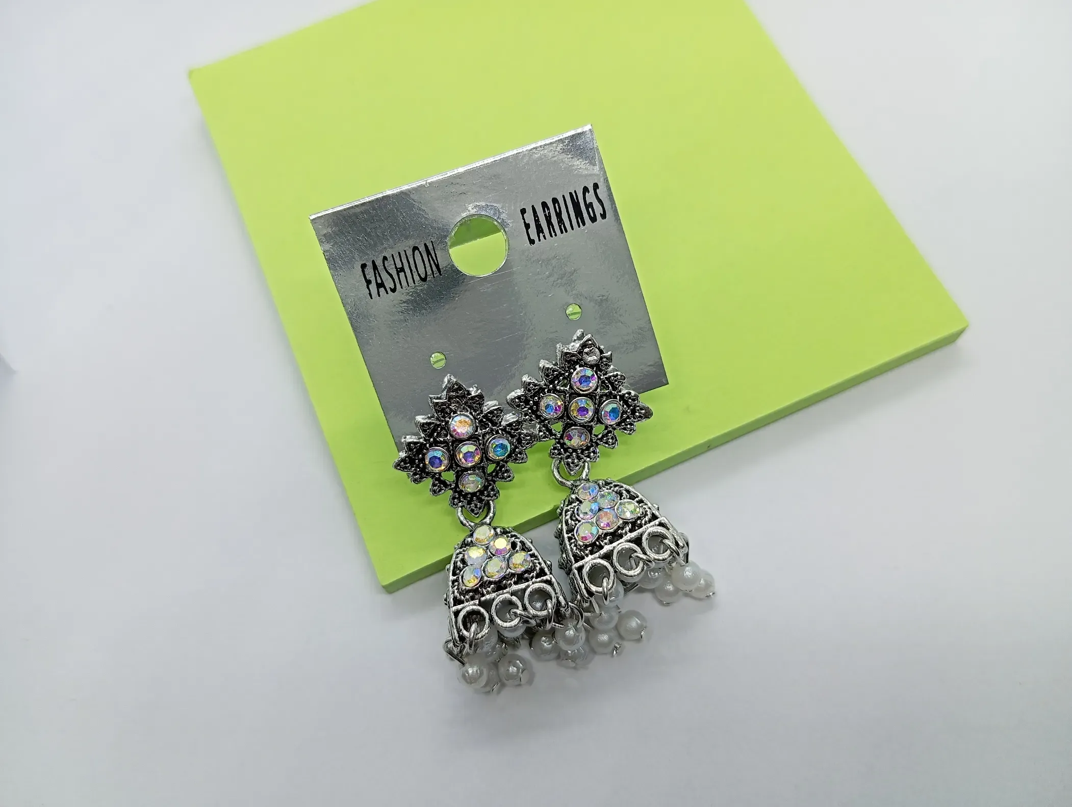 Silver Mirror Studded Jhumka Earrings
