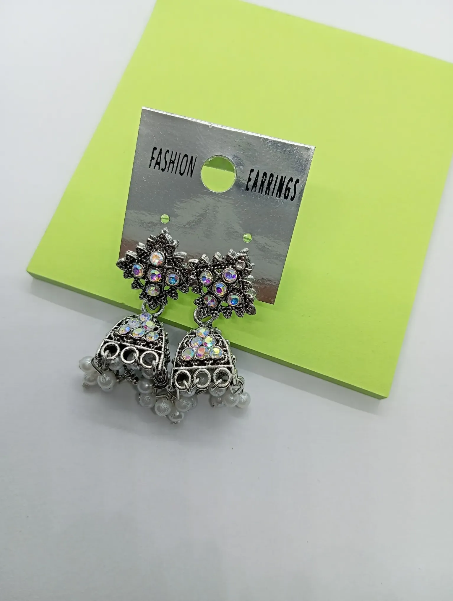 Silver Mirror Studded Jhumka Earrings