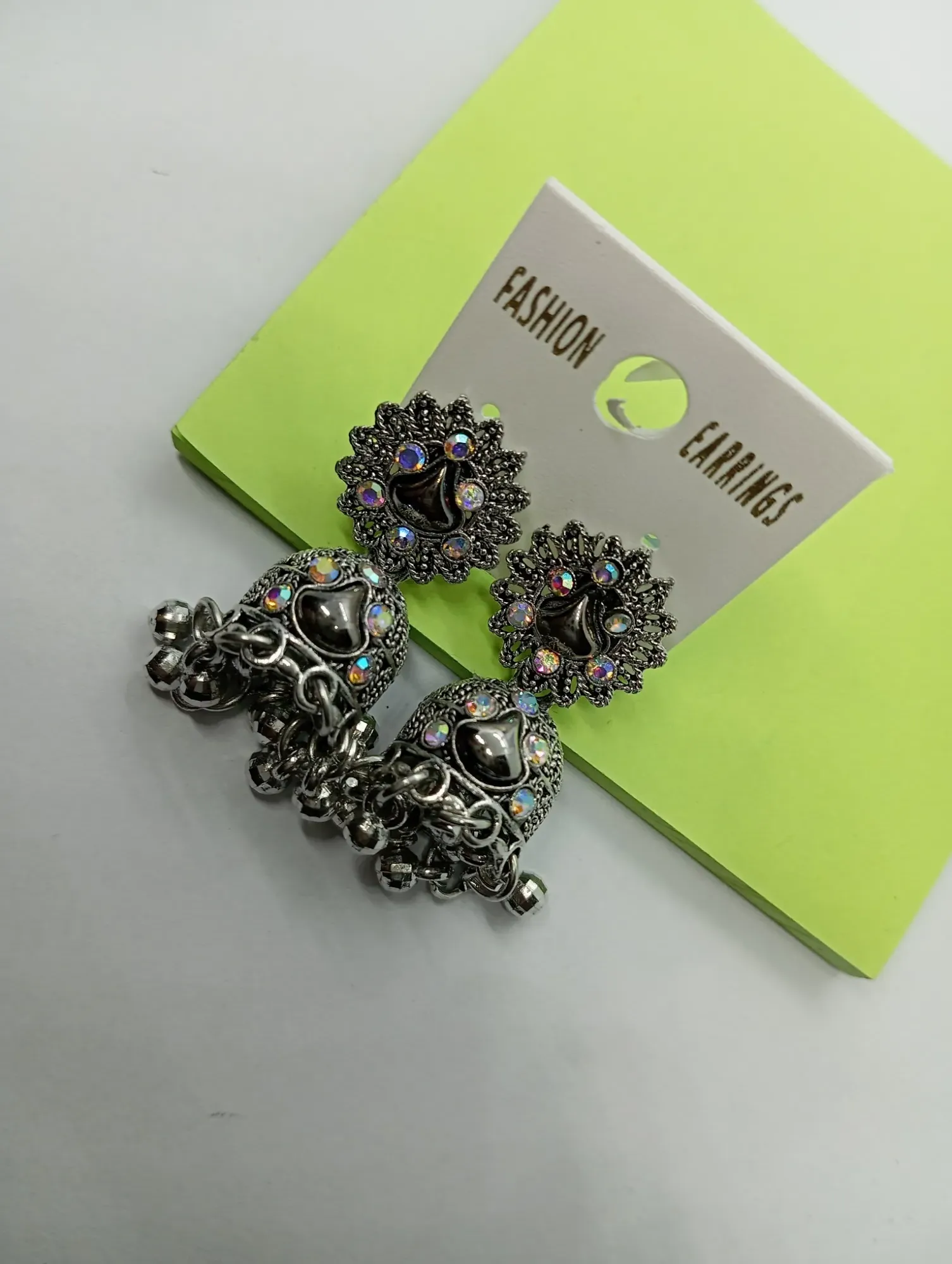Oxidised Silver Gloss Drop Jhumka Earrings