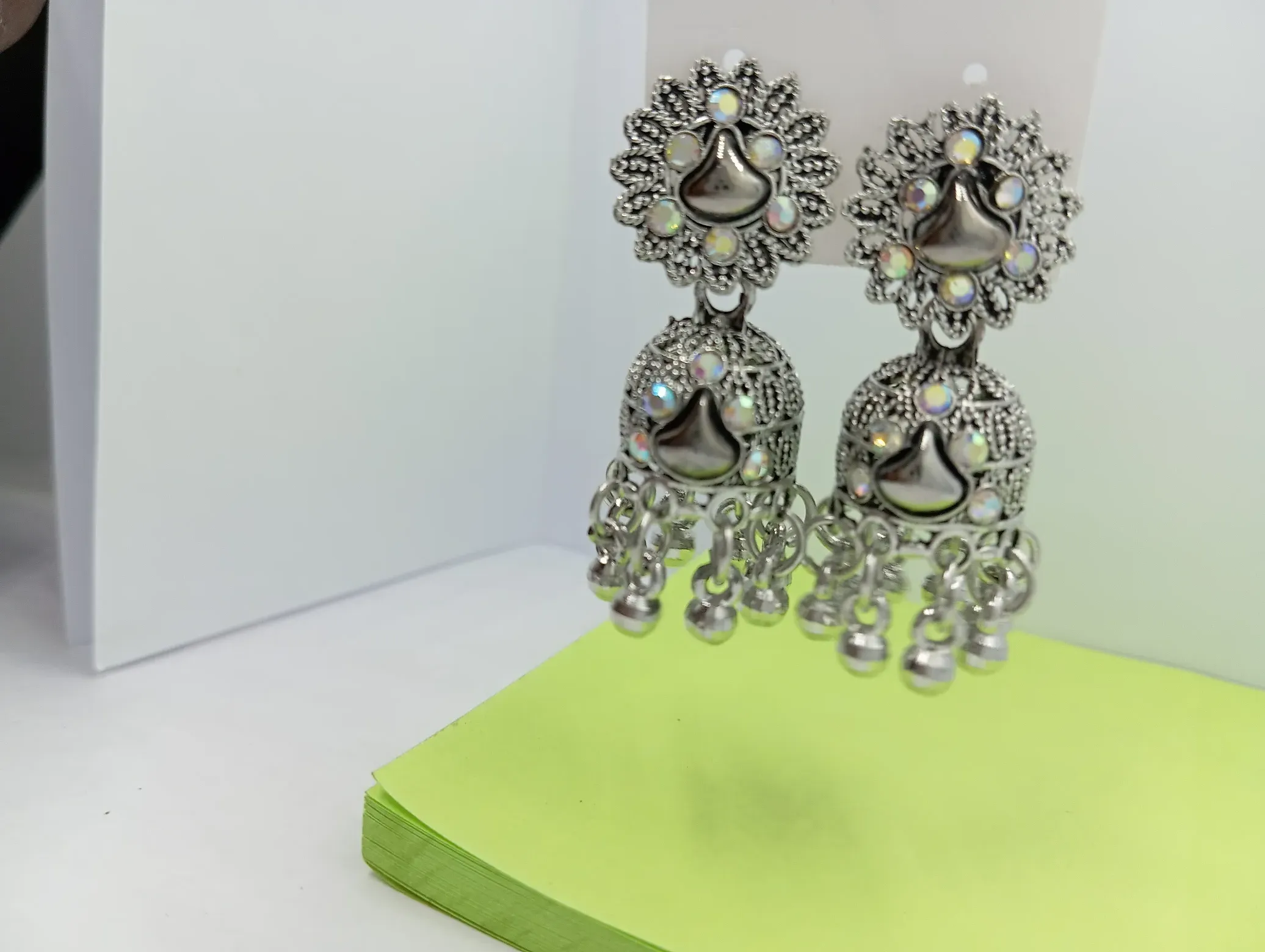 Oxidised Silver Gloss Drop Jhumka Earrings