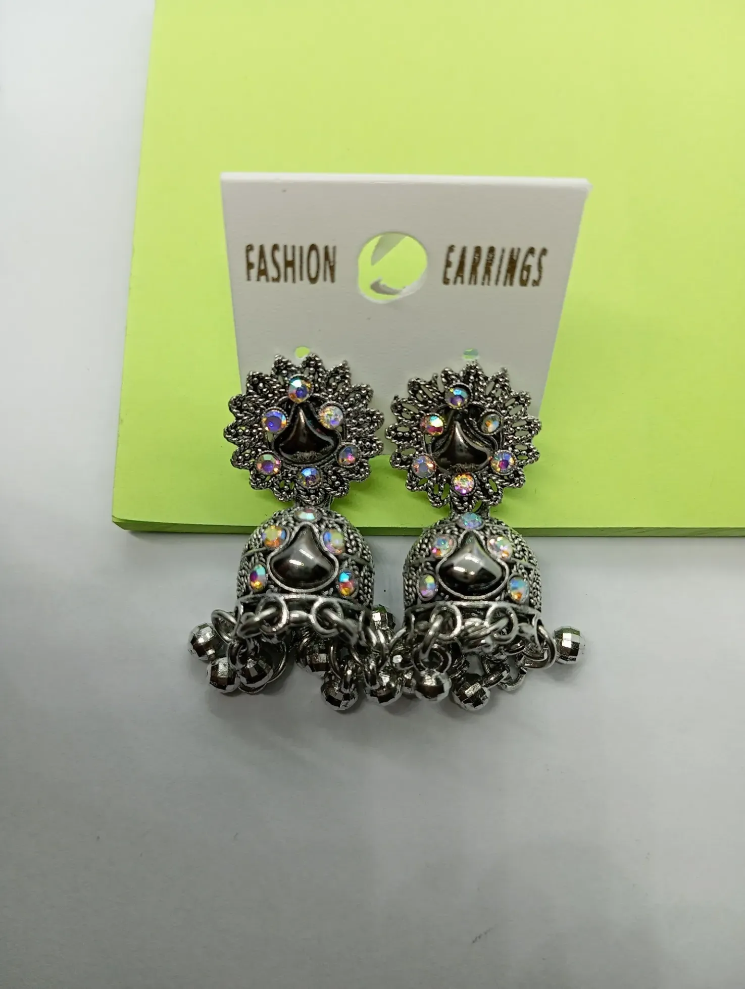 Oxidised Silver Gloss Drop Jhumka Earrings