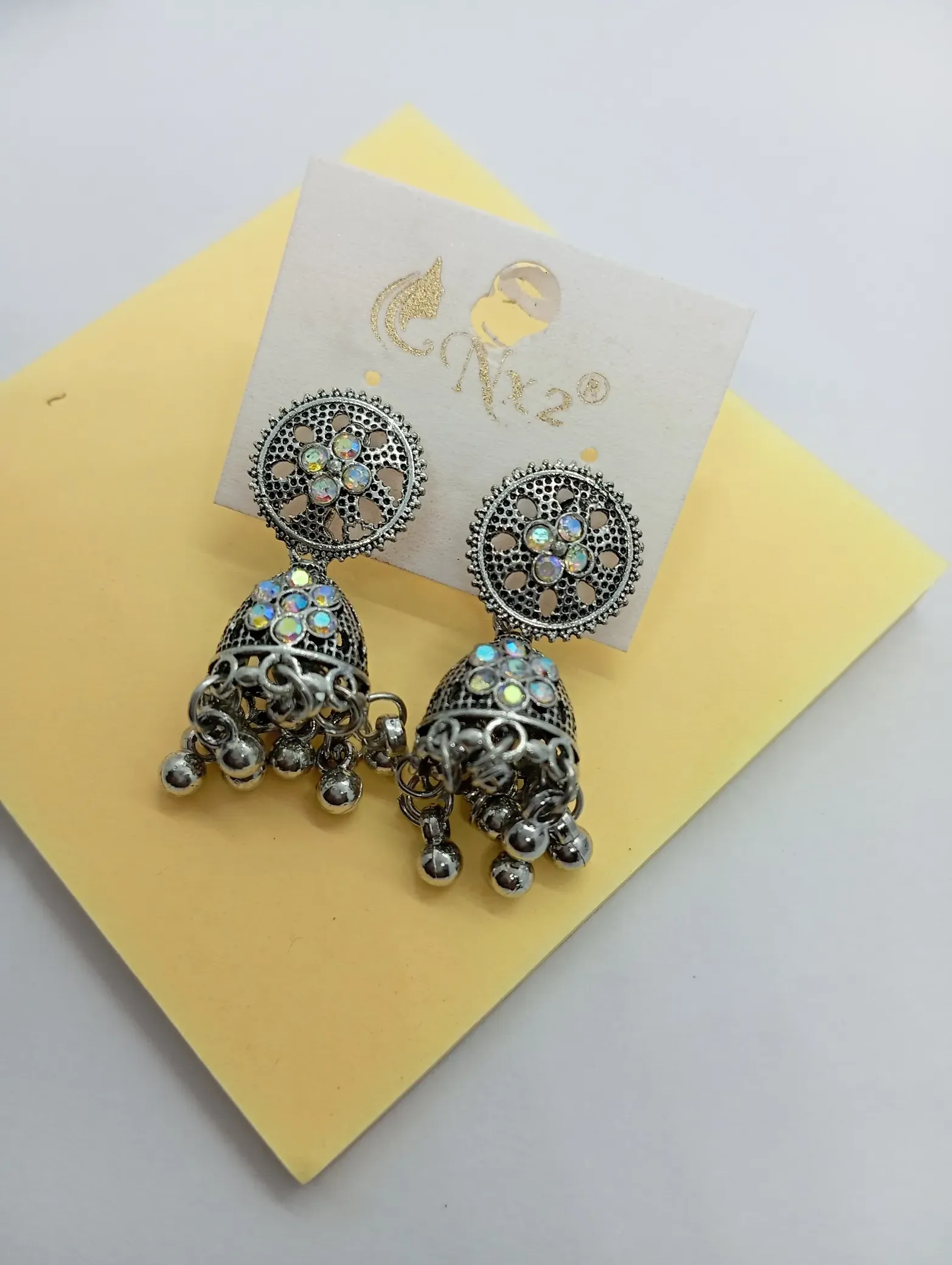 Mirror Studded Oxidised Jhumka Earrings | Boho Ethnic Glam