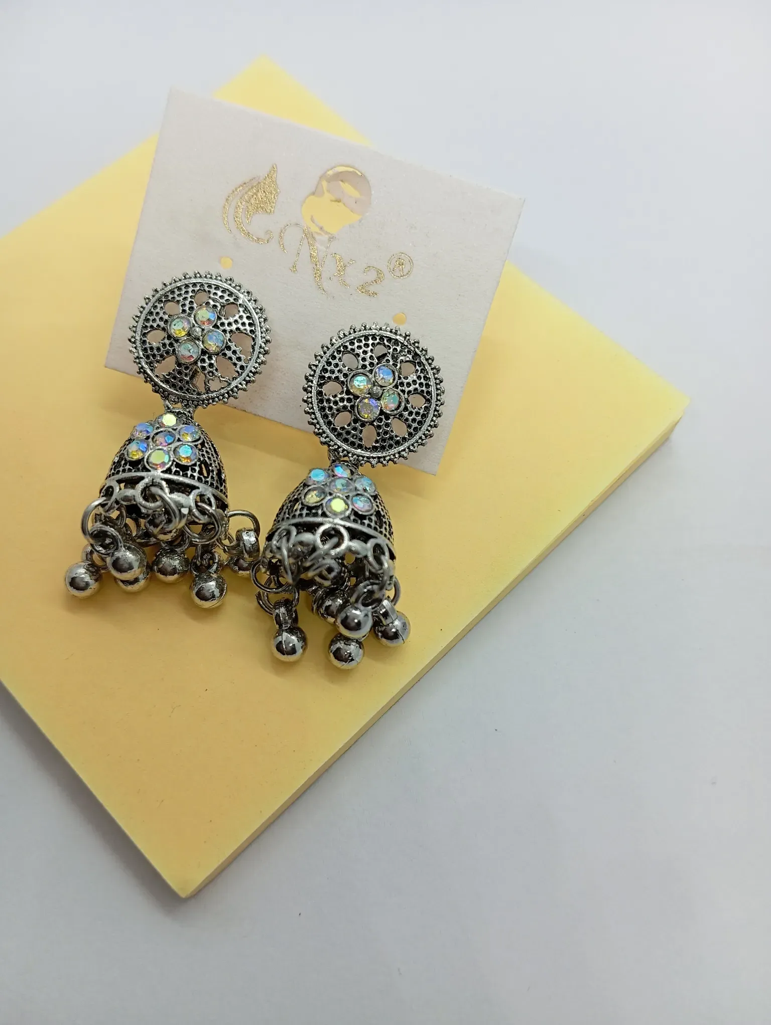 Mirror Studded Oxidised Jhumka Earrings | Boho Ethnic Glam