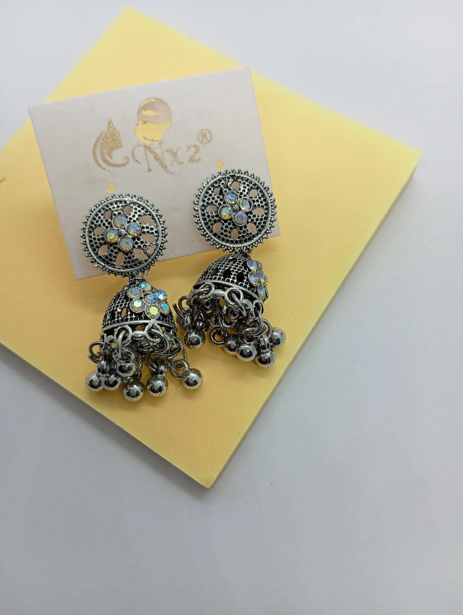 Mirror Studded Oxidised Jhumka Earrings | Boho Ethnic Glam