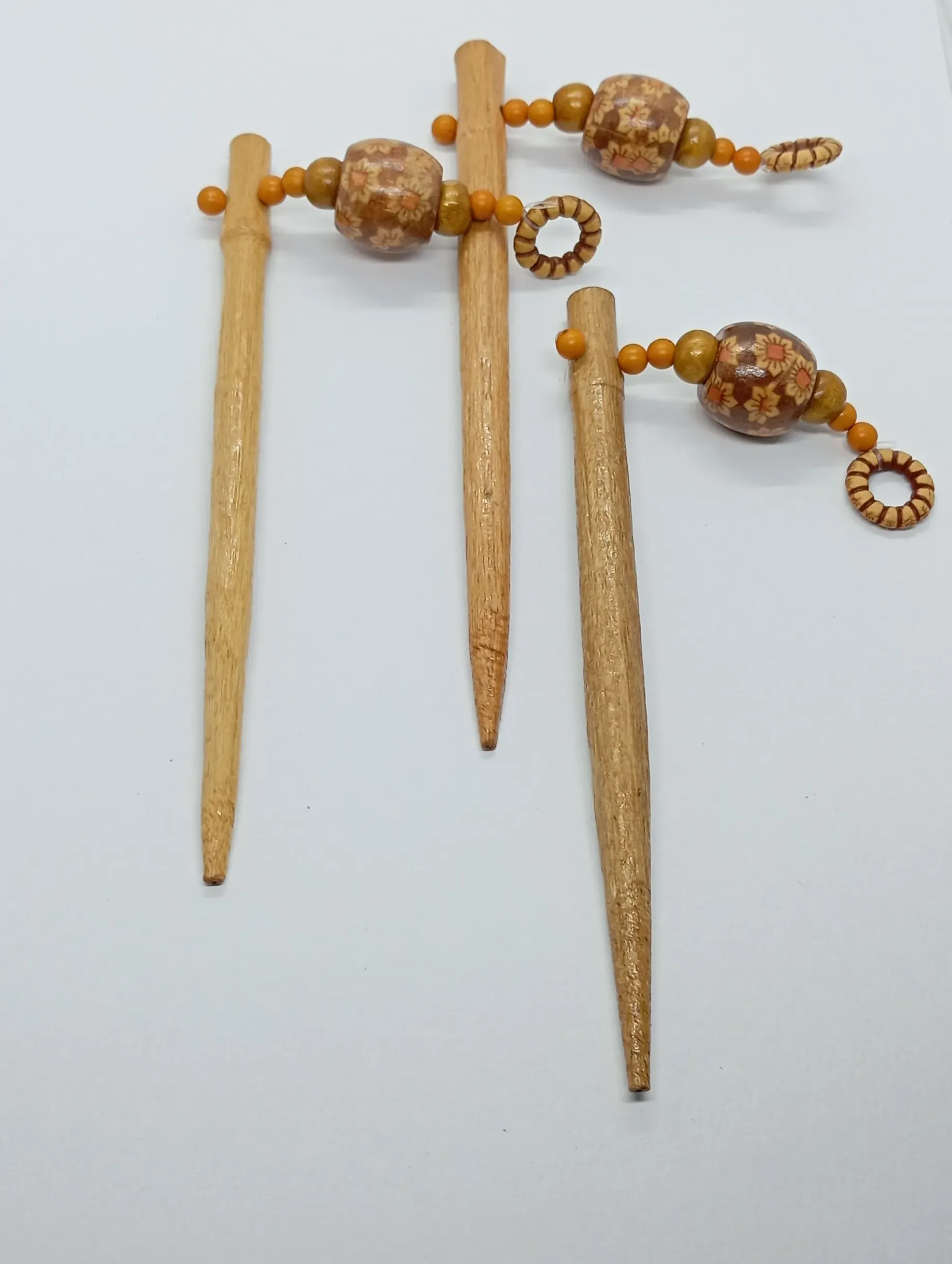 Wooden Hair Sticks with Beaded Accents