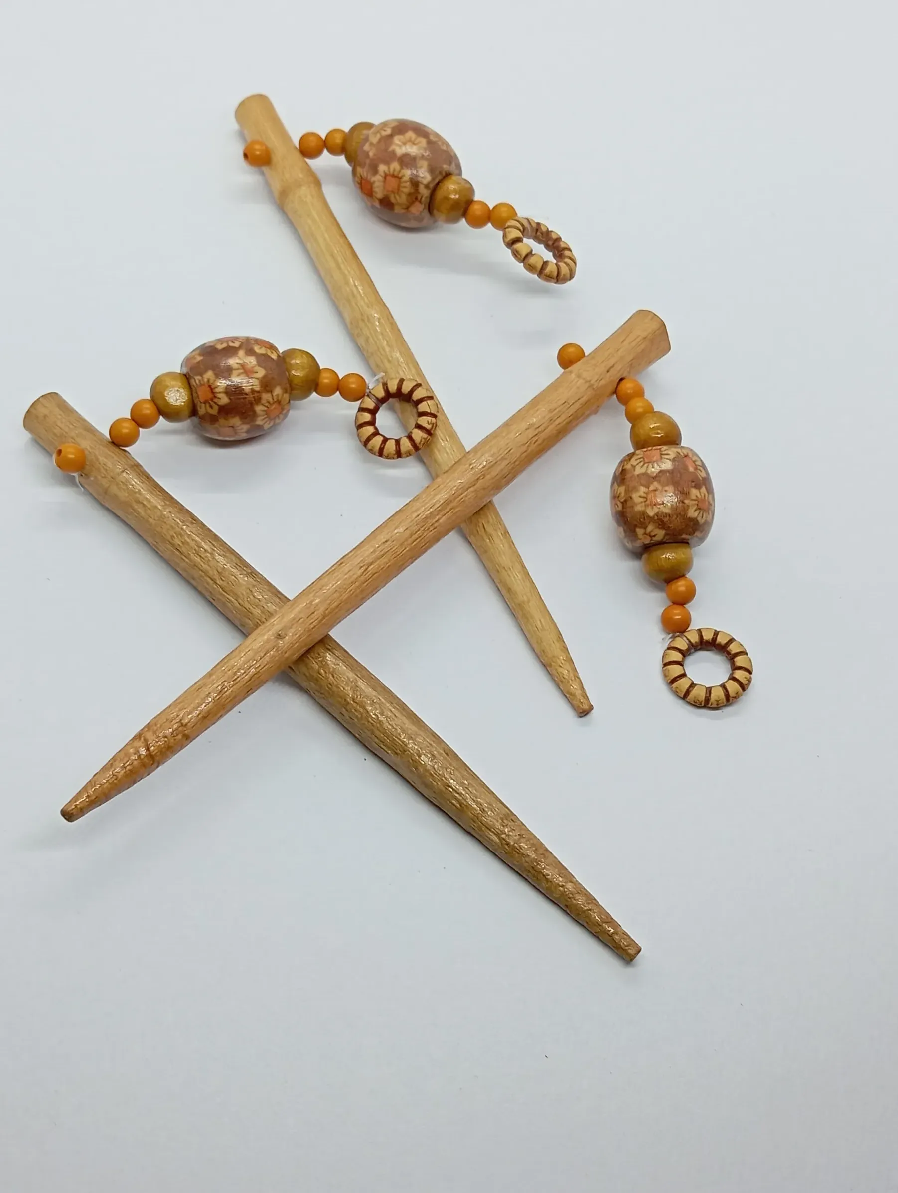 Wooden Hair Sticks with Beaded Accents