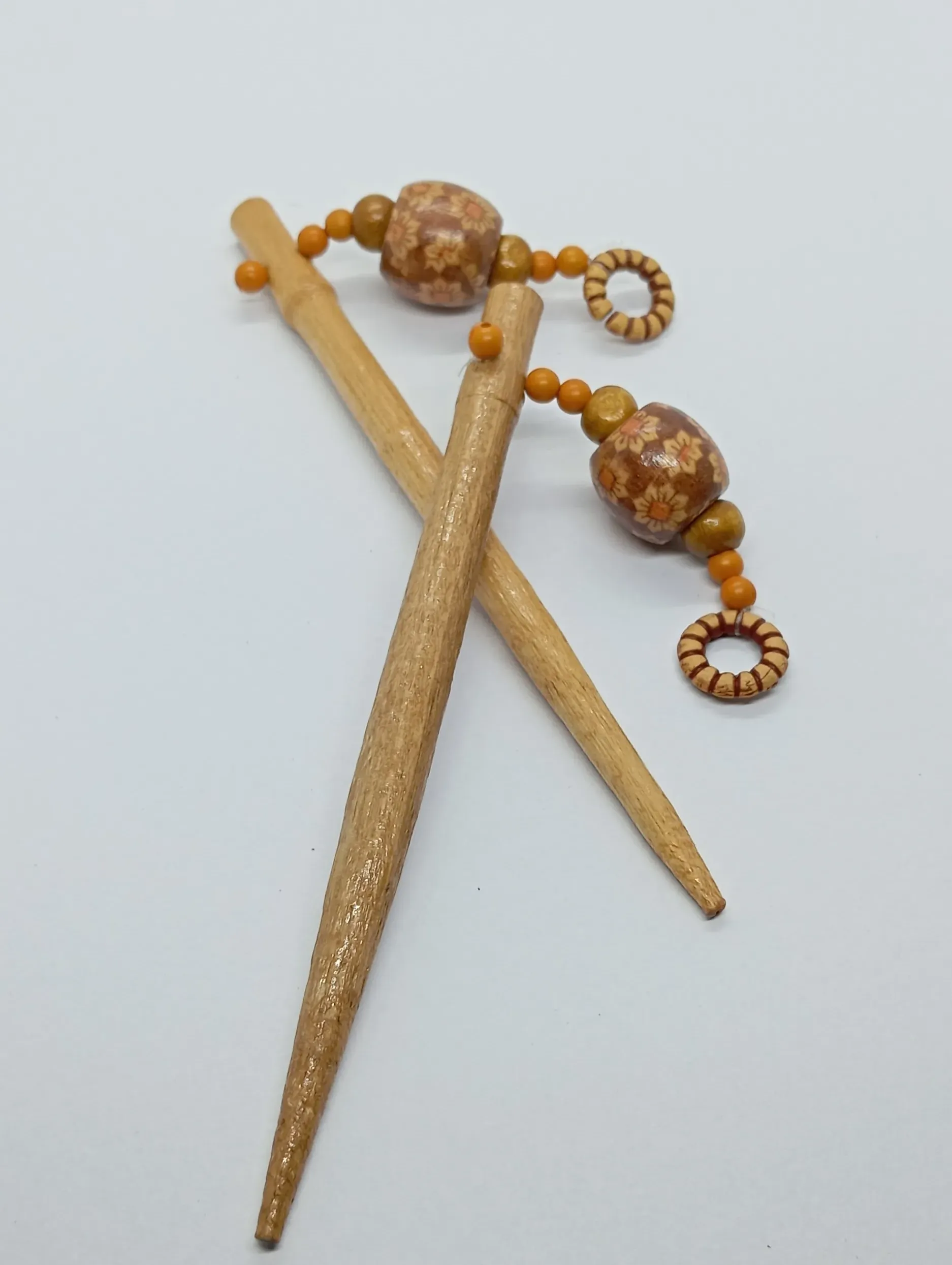 Wooden Hair Sticks with Beaded Accents