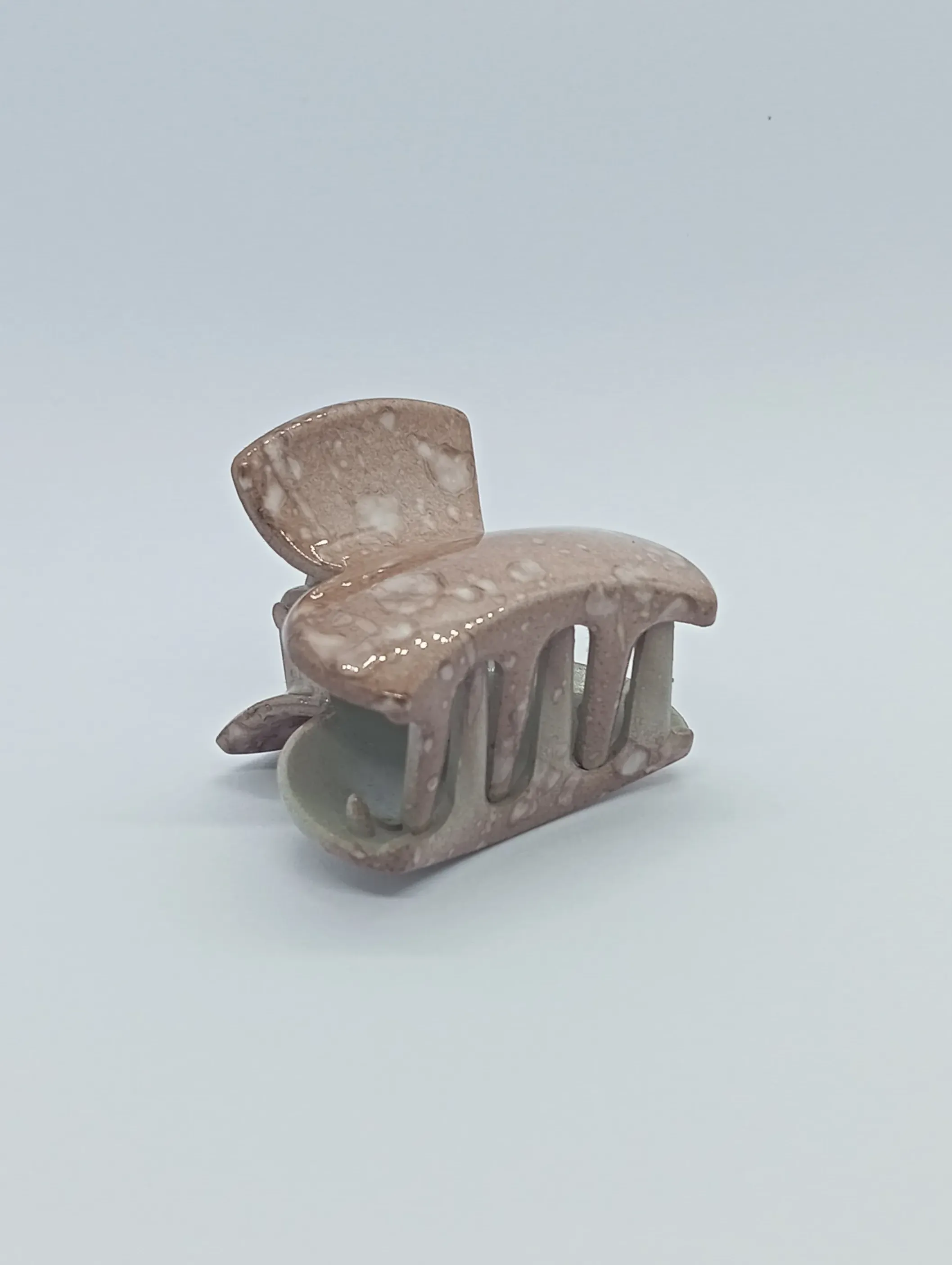 Mini Marble Finish Hair Claw Clip – Brown Glossy with Strong Grip