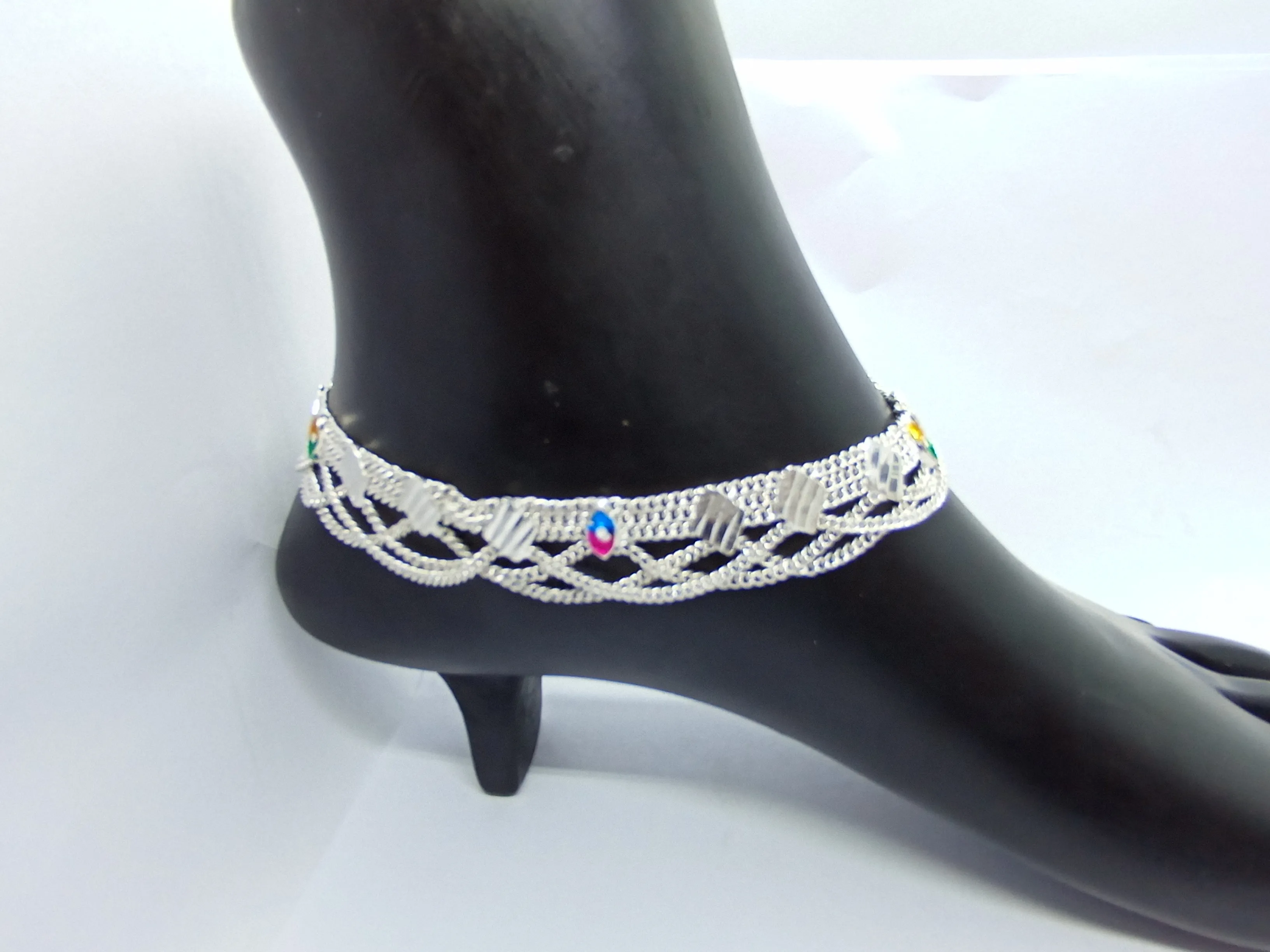 Silver Anklet with Multicolor Stones
