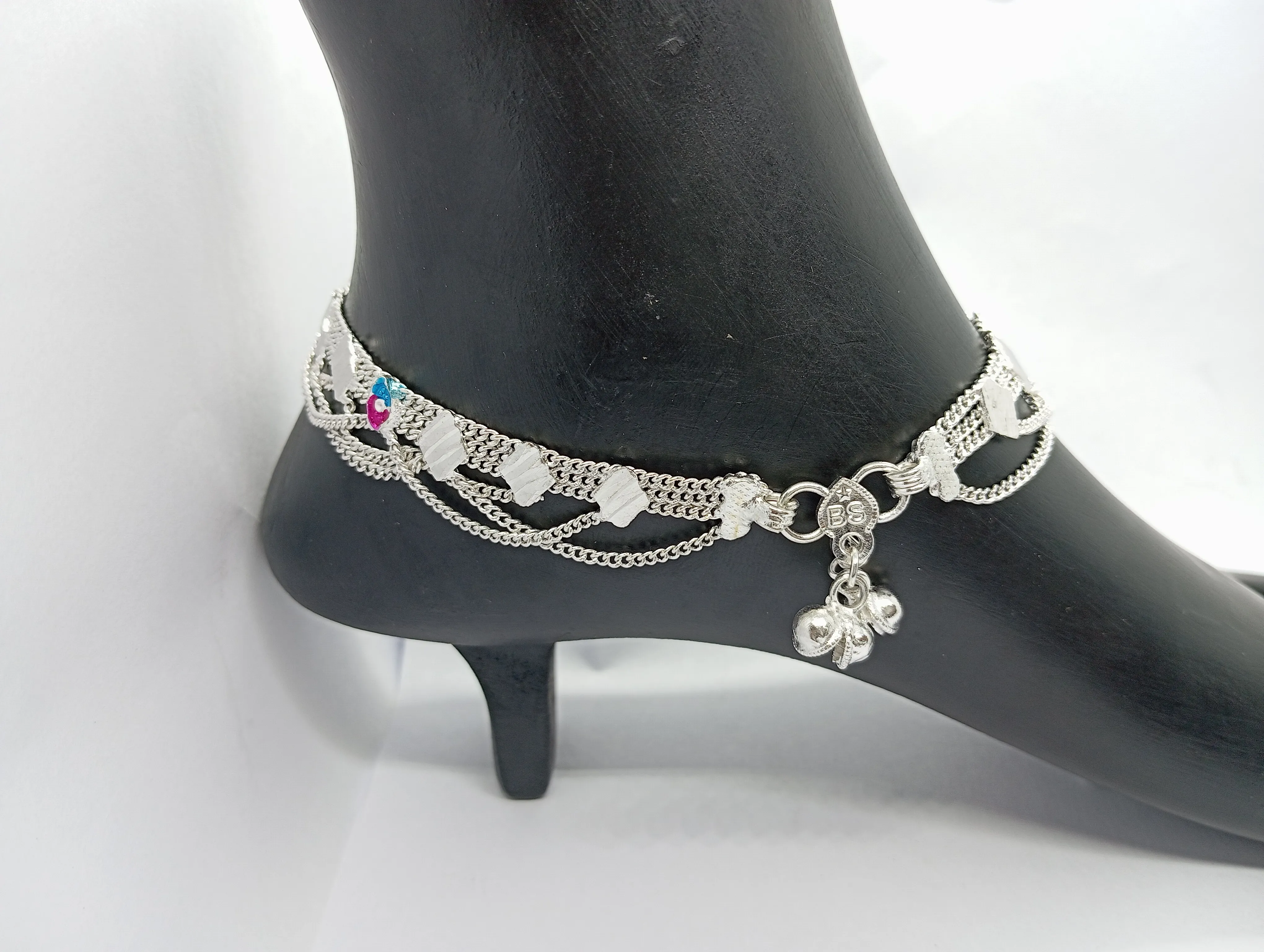Silver Anklet with Multicolor Stones