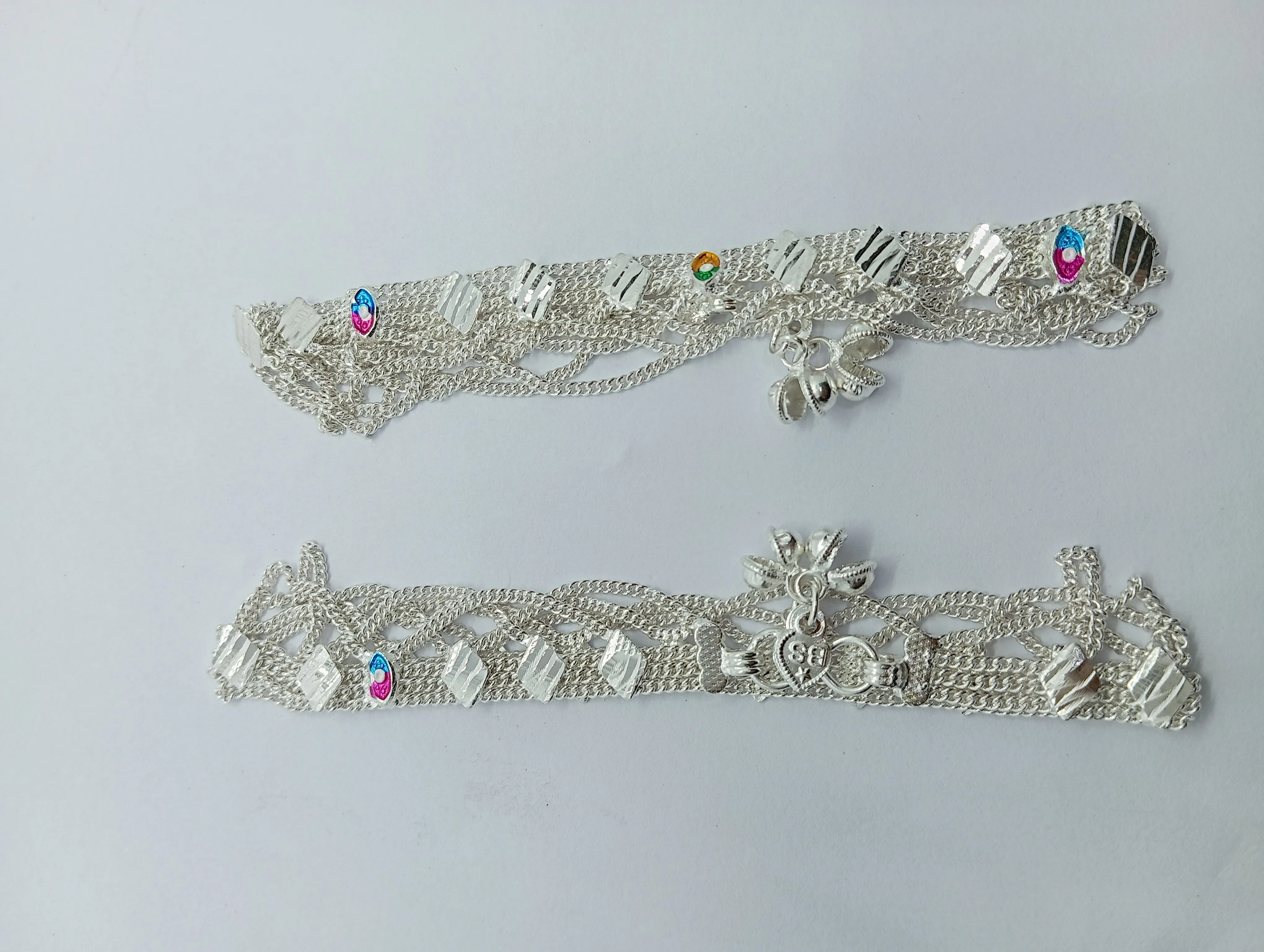 Silver Anklet with Multicolor Stones