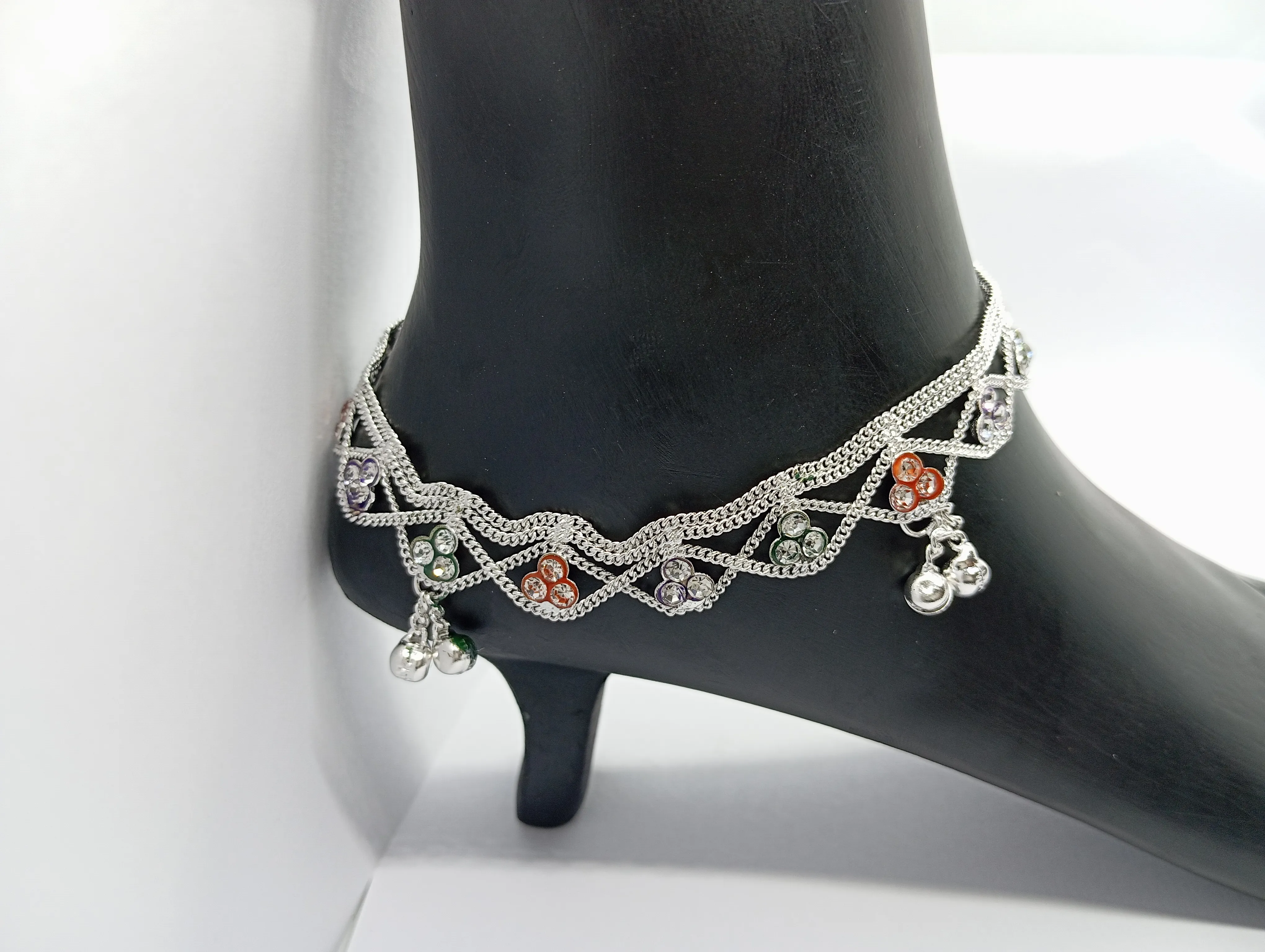 Silver Anklet with Multicolor Stones