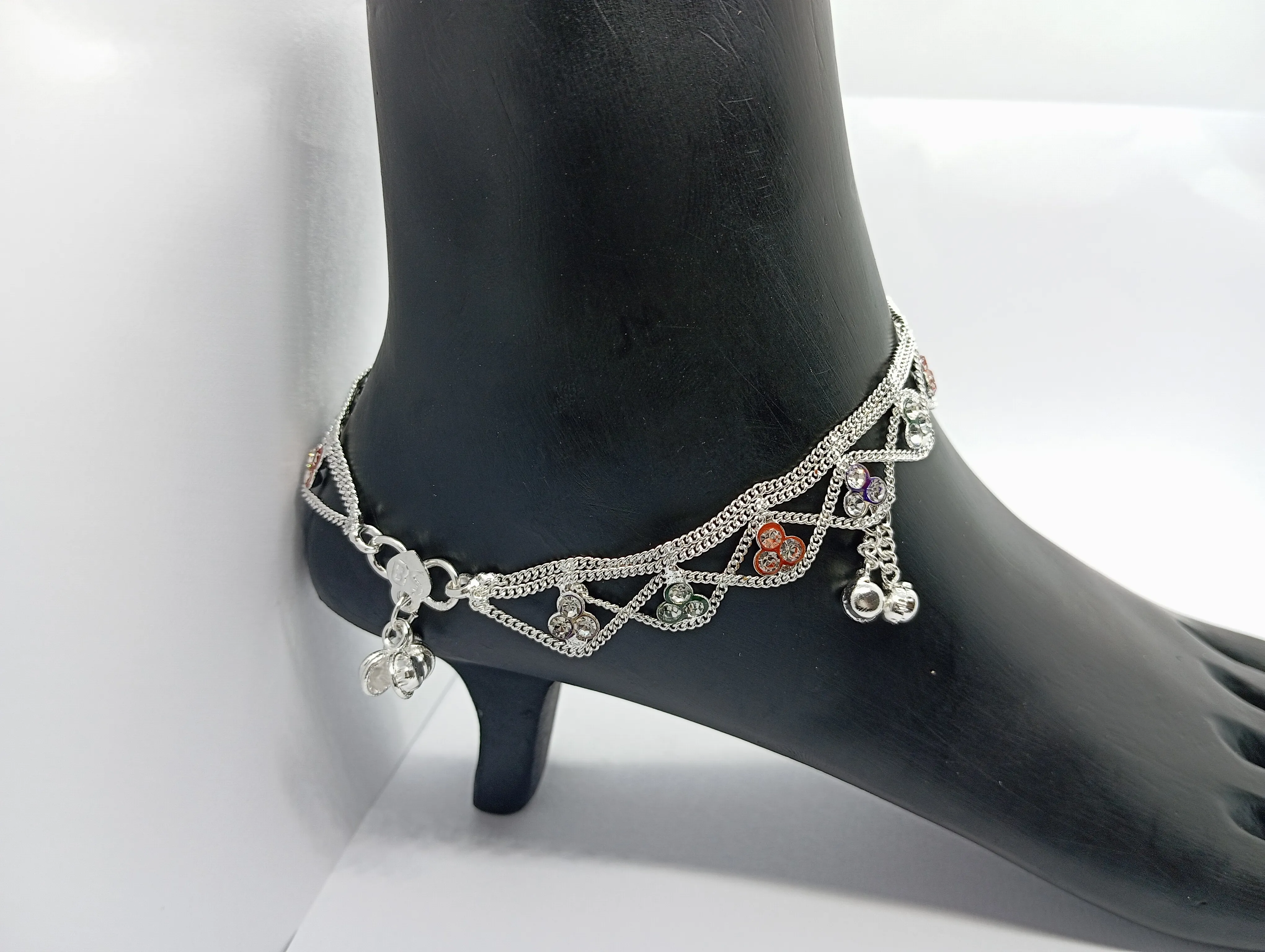 Silver Anklet with Multicolor Stones
