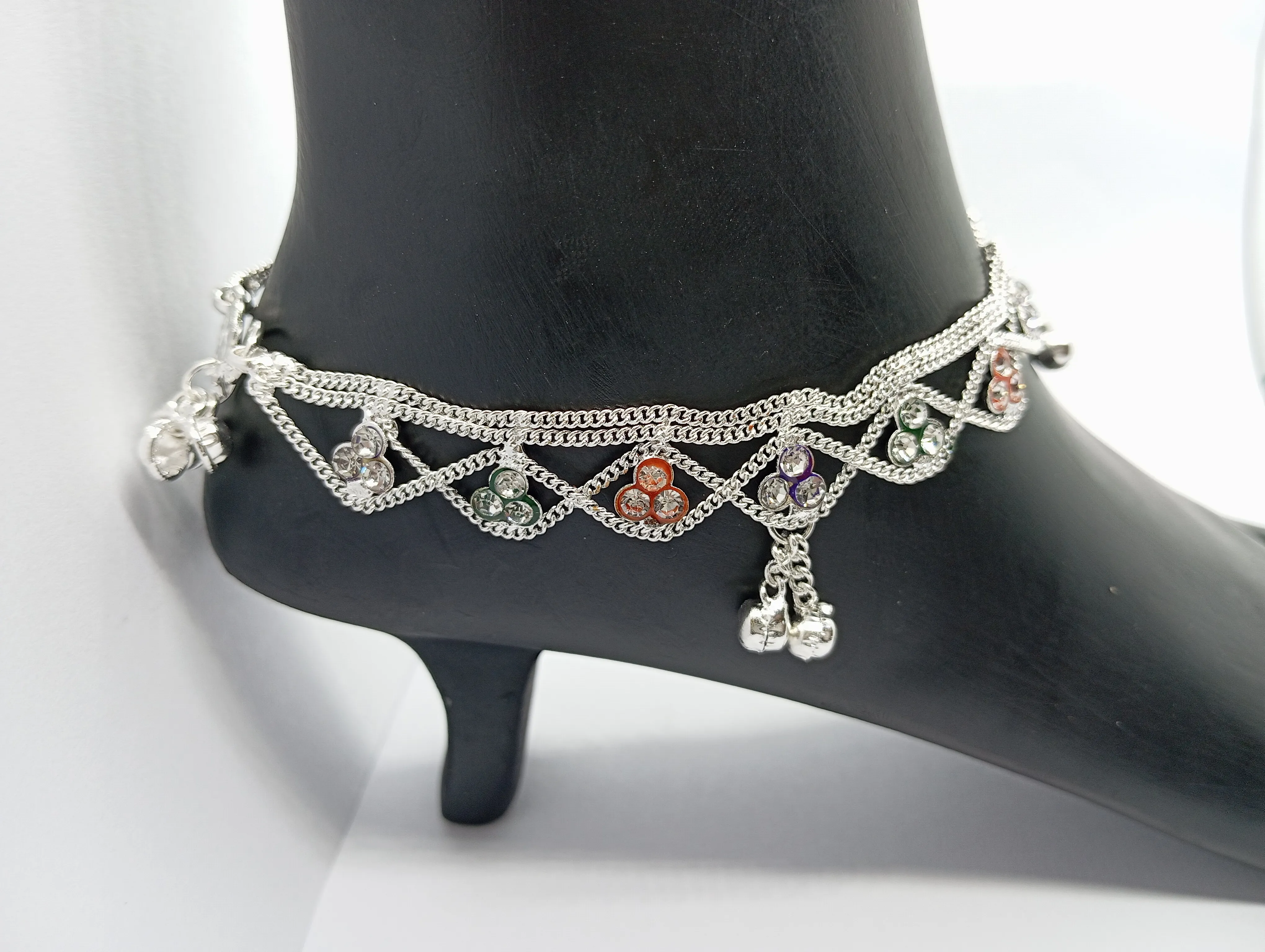 Silver Anklet with Multicolor Stones