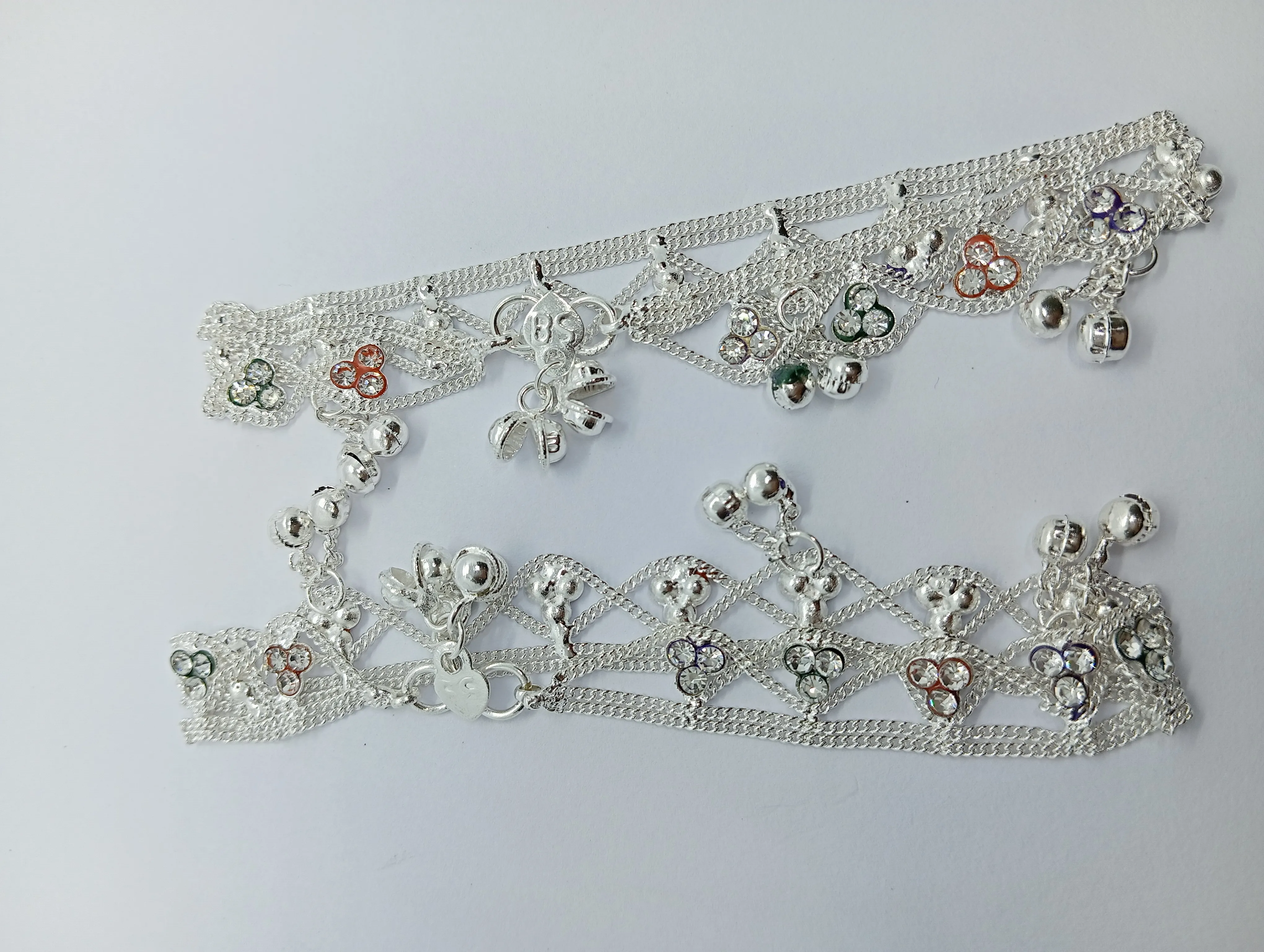 Silver Anklet with Multicolor Stones