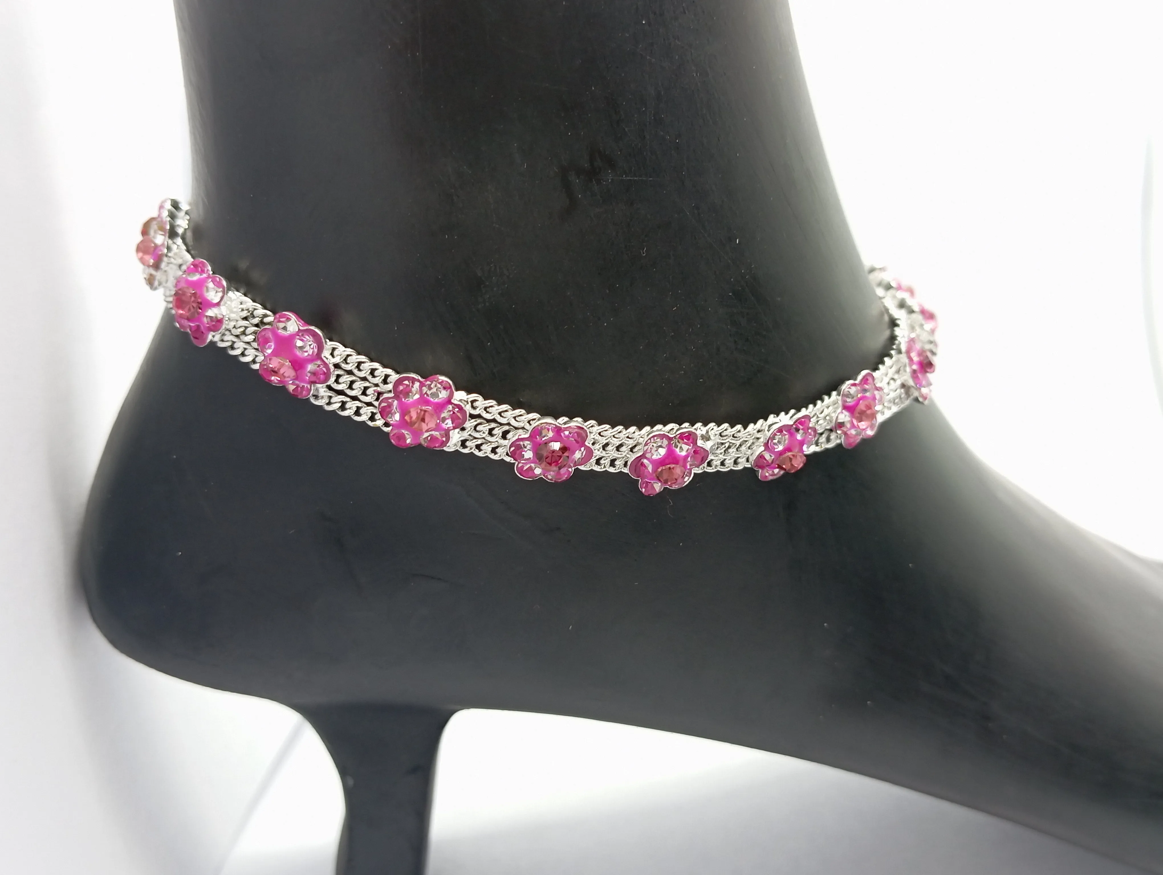 Floral Rhinestone Anklet