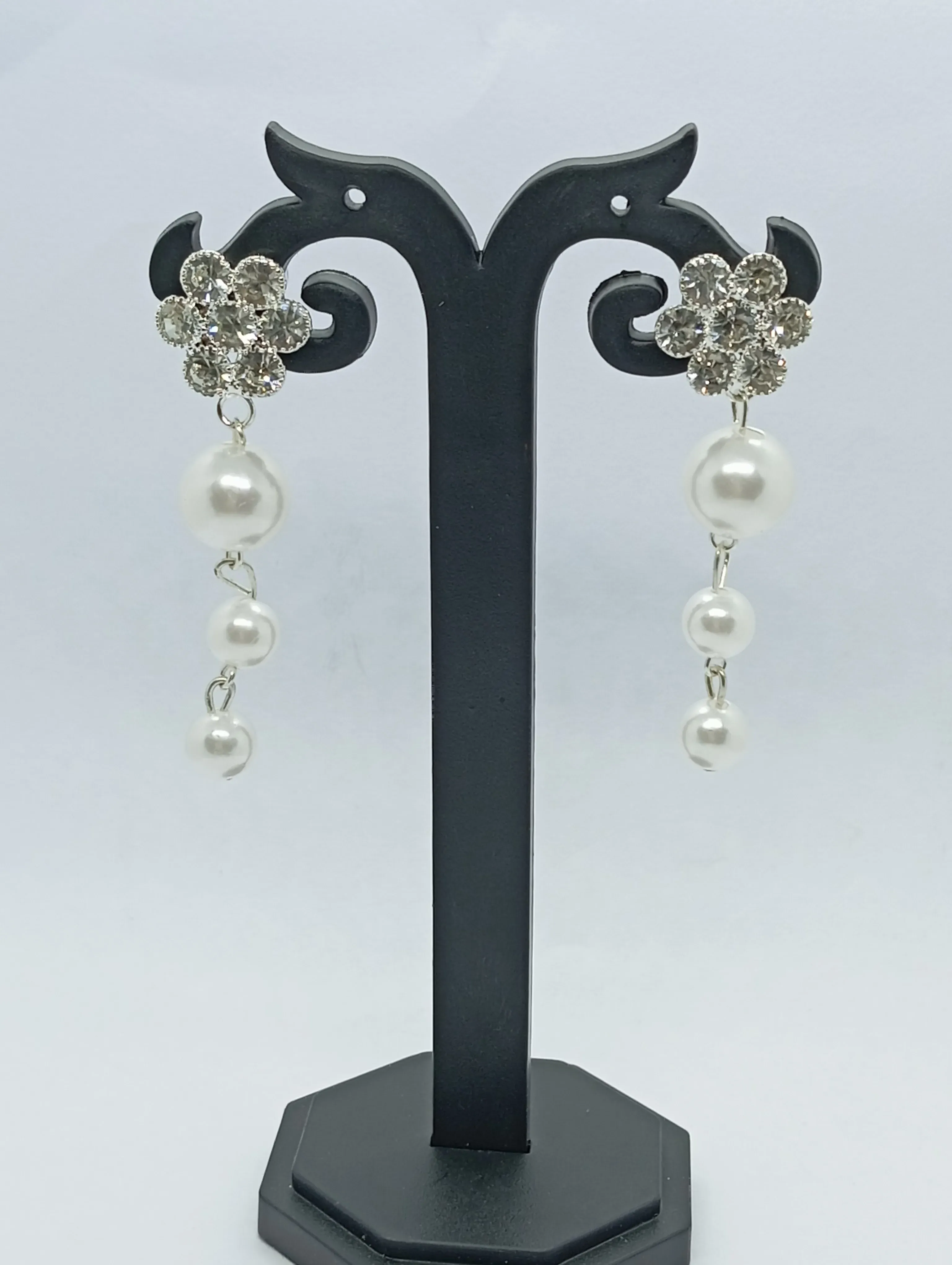 Pearl and Rhinestone Drop Earrings