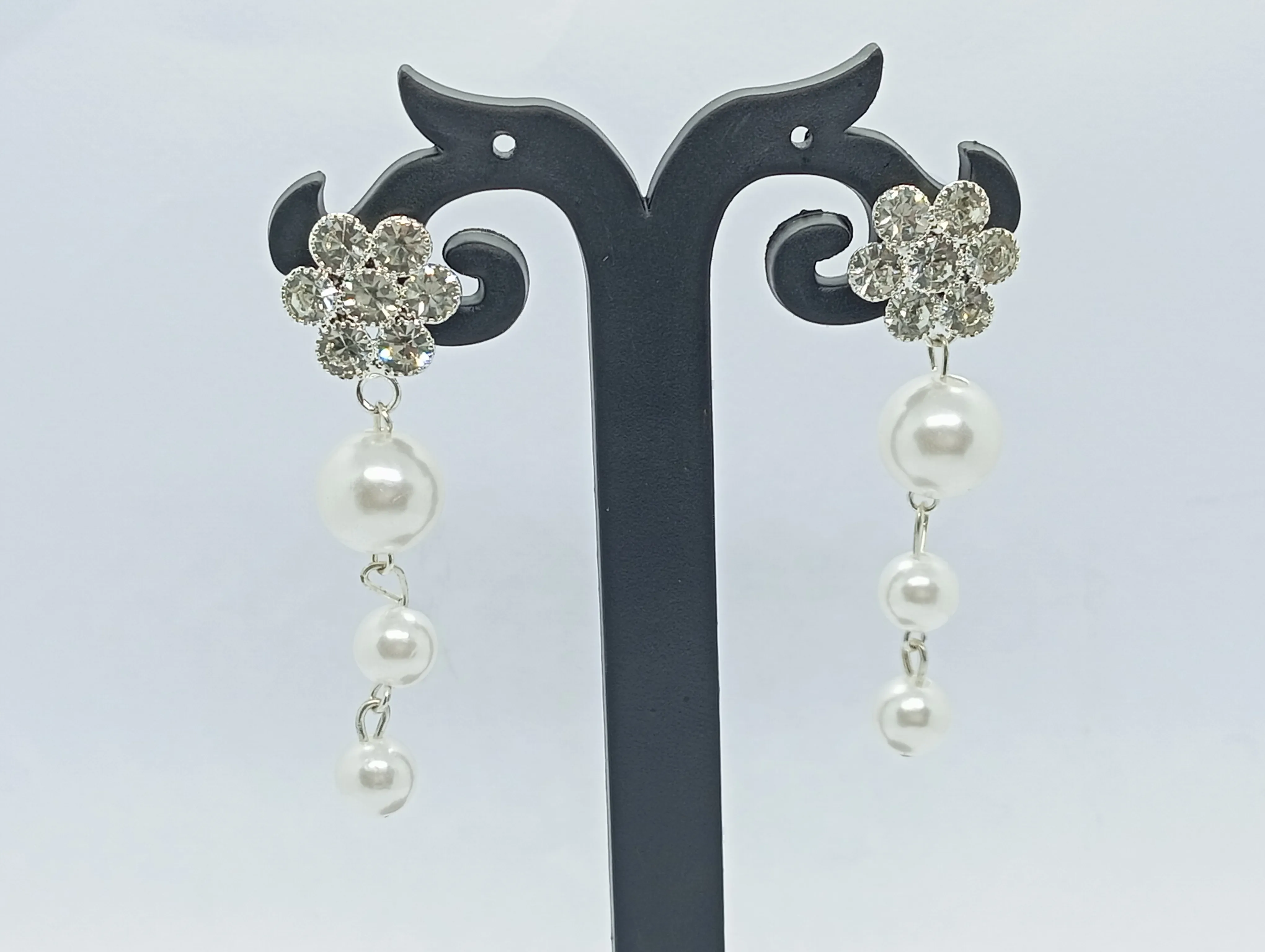 Pearl and Rhinestone Drop Earrings