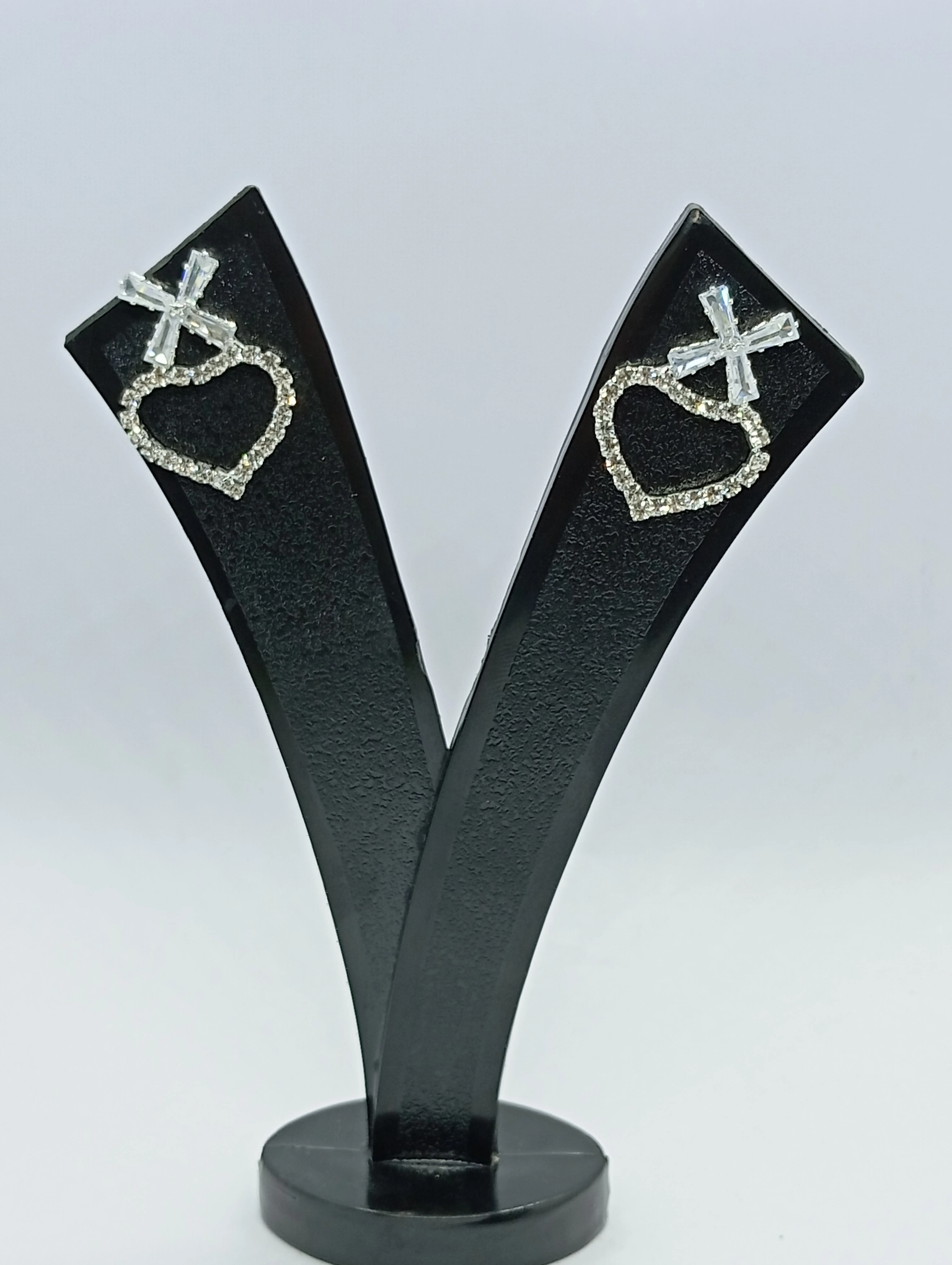Heart and Cross Stud Earrings