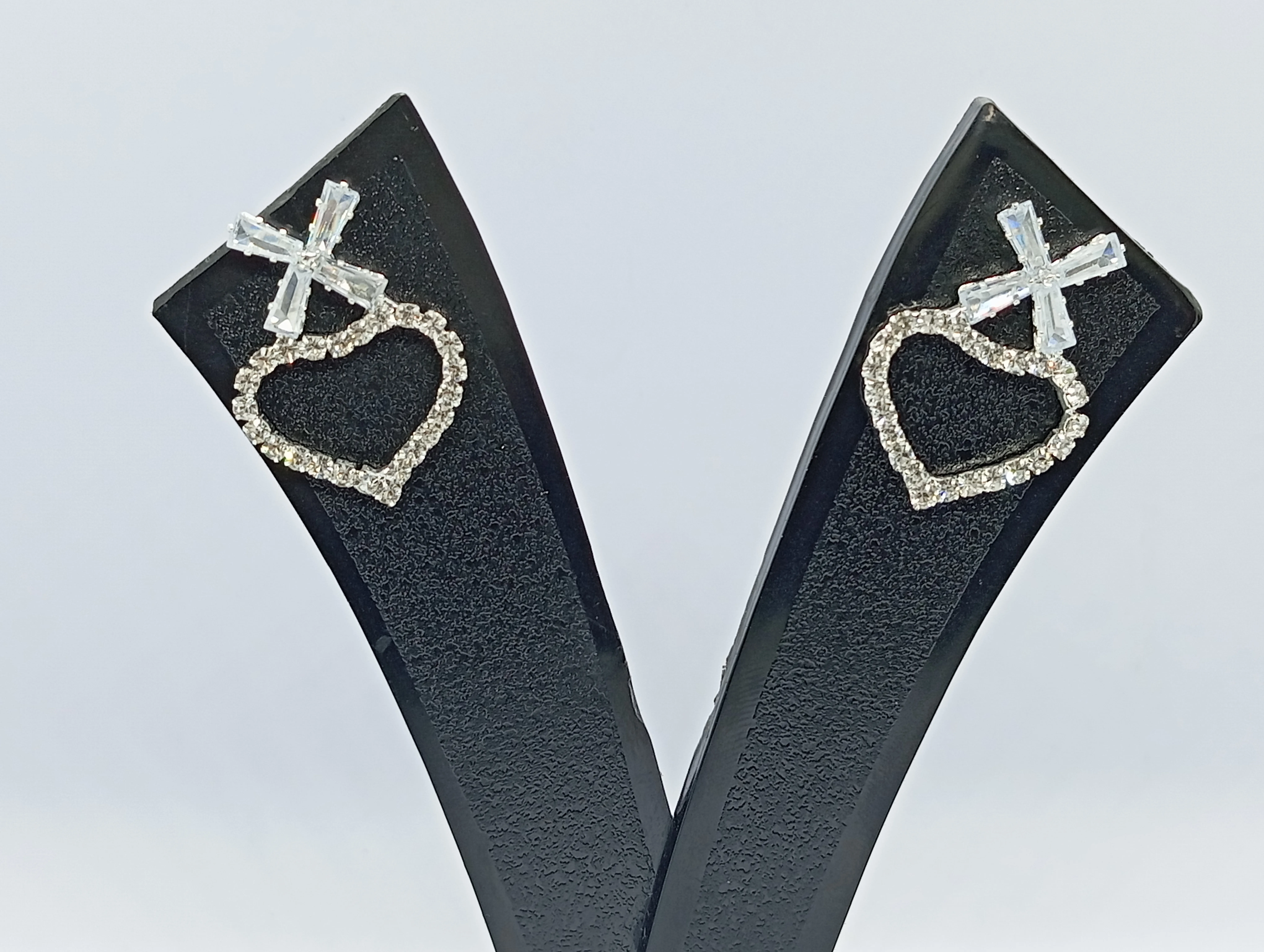 Heart and Cross Stud Earrings