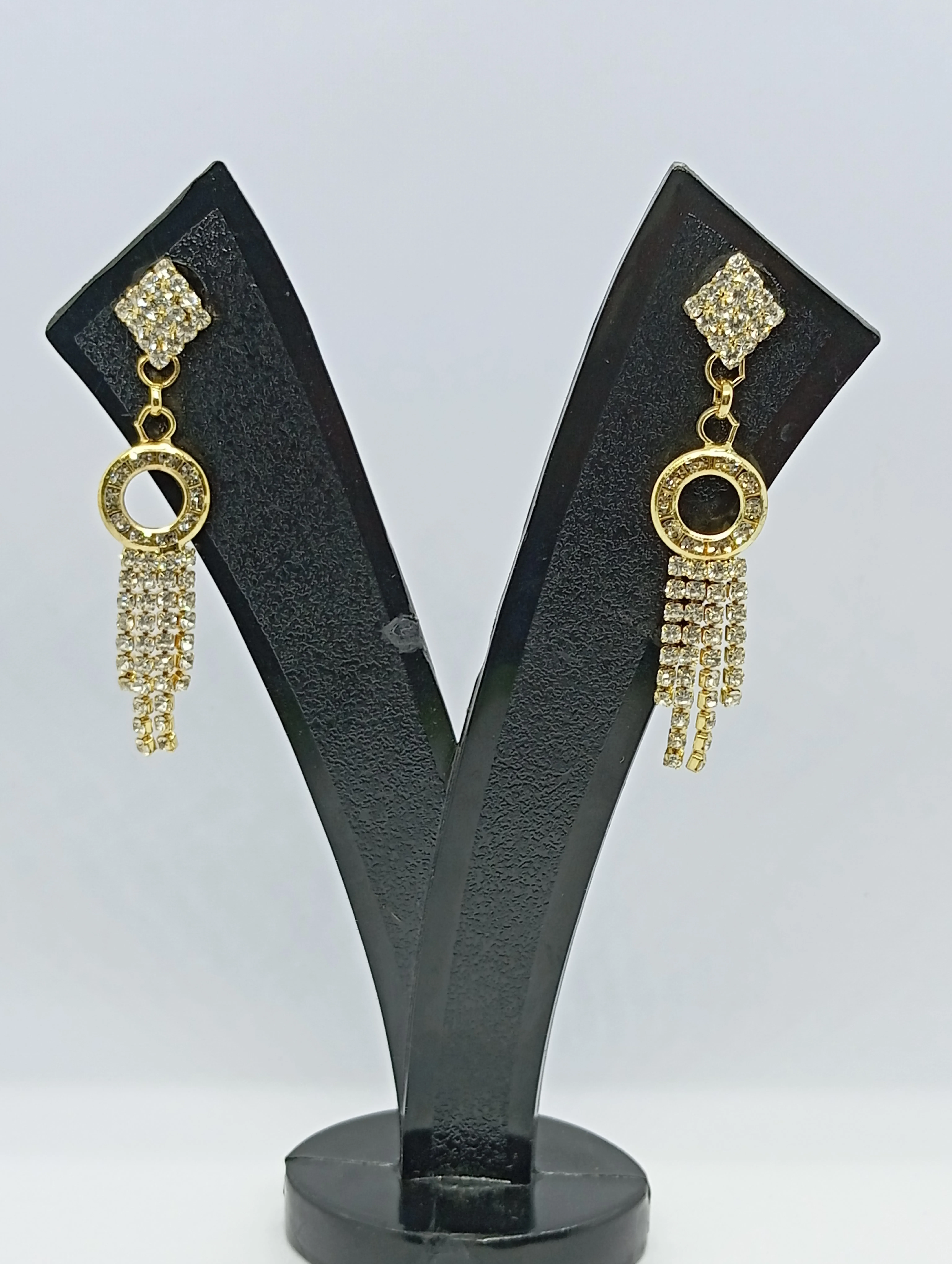 Gold Plated Rhinestone Dangle Earrings