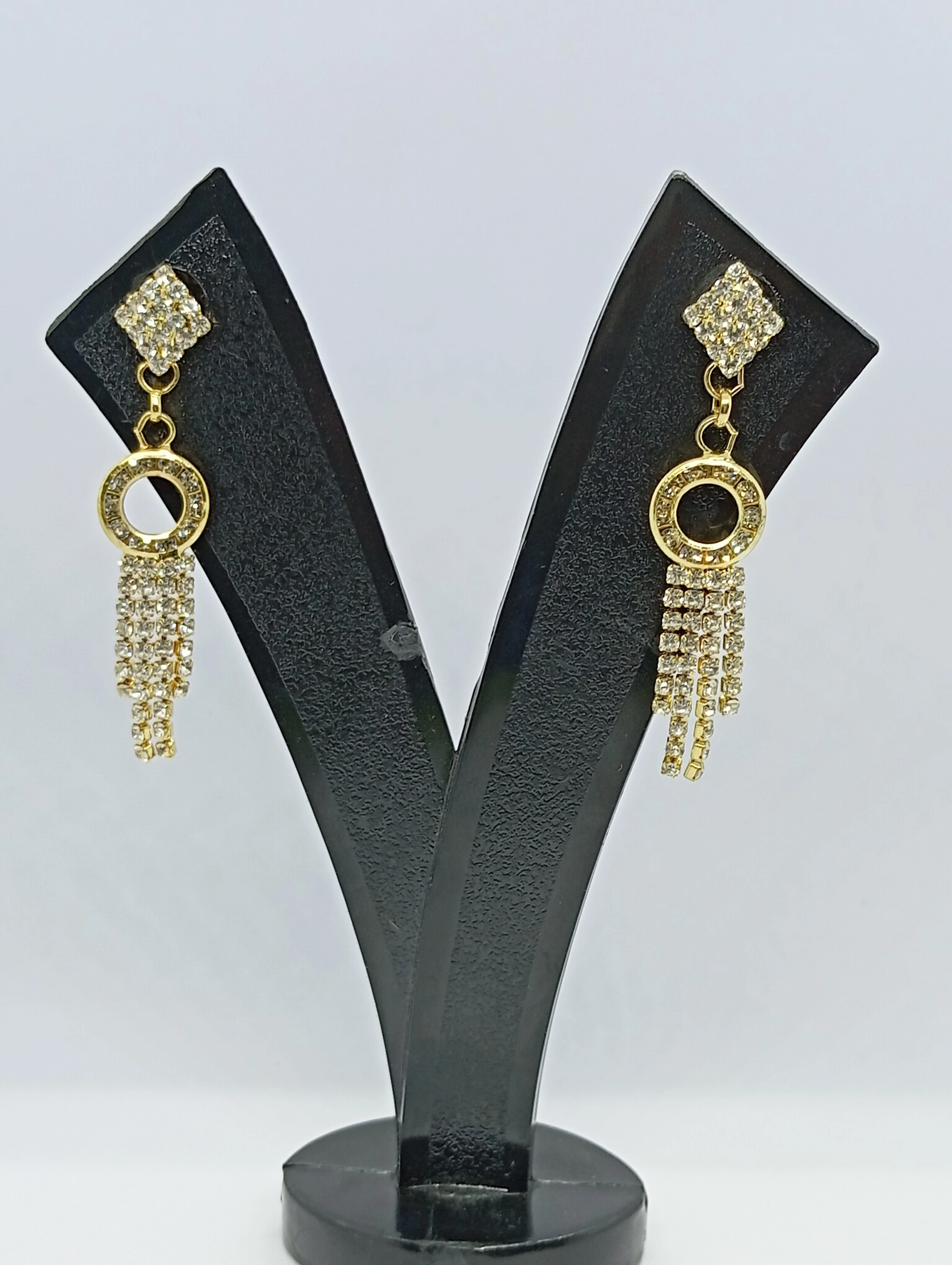 Gold Plated Rhinestone Dangle Earrings