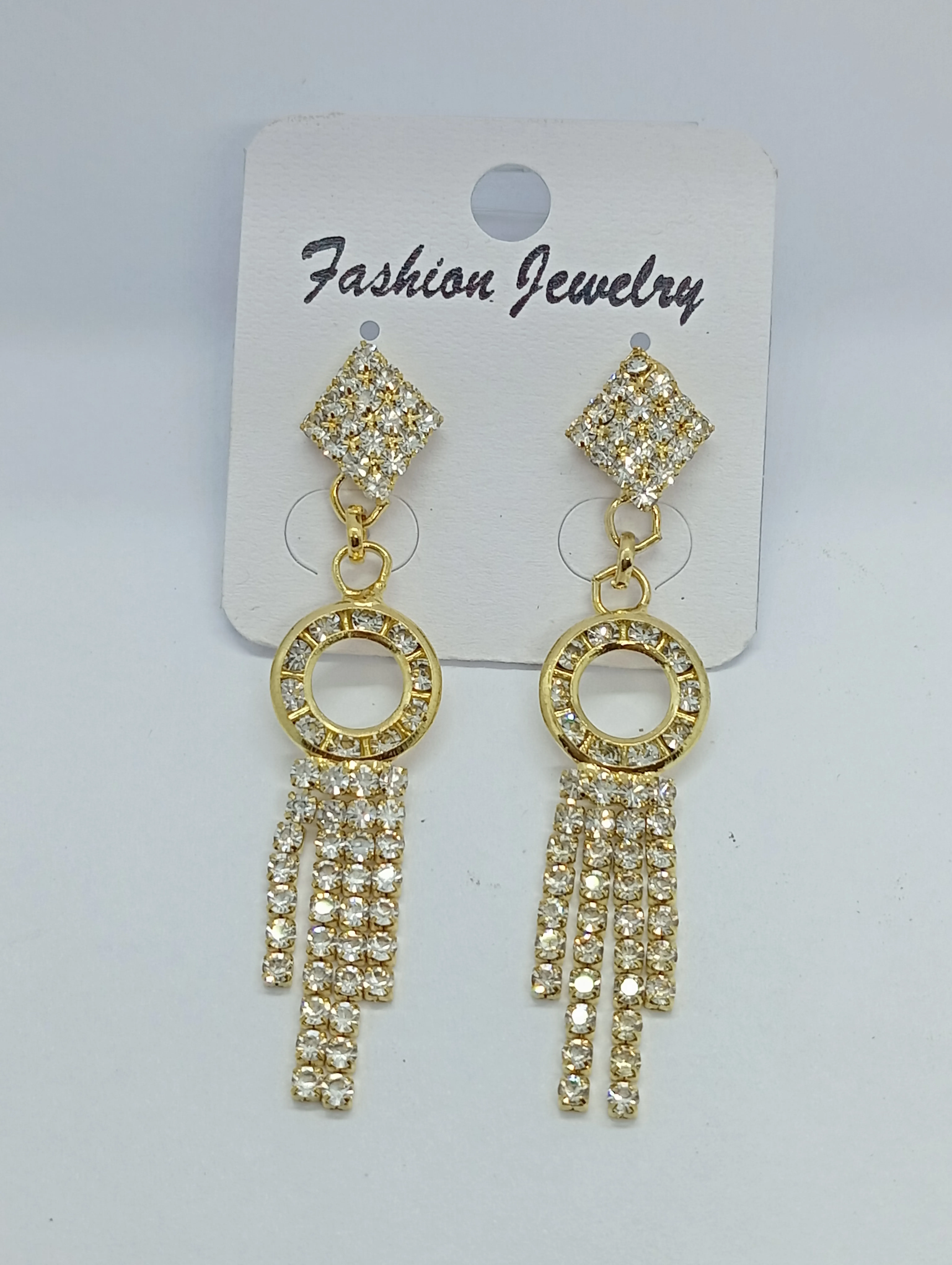Gold Plated Rhinestone Dangle Earrings