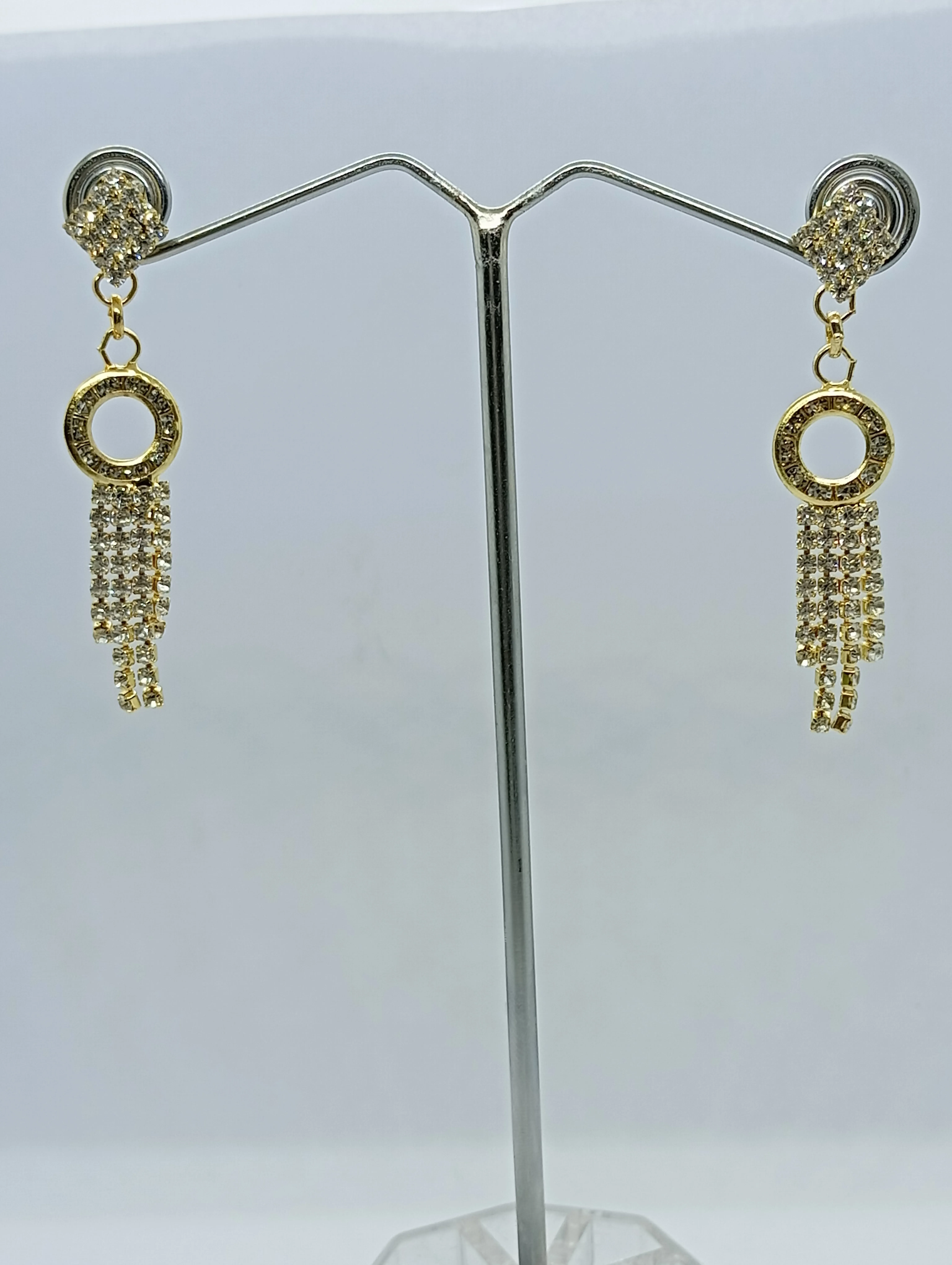 Gold Plated Rhinestone Dangle Earrings
