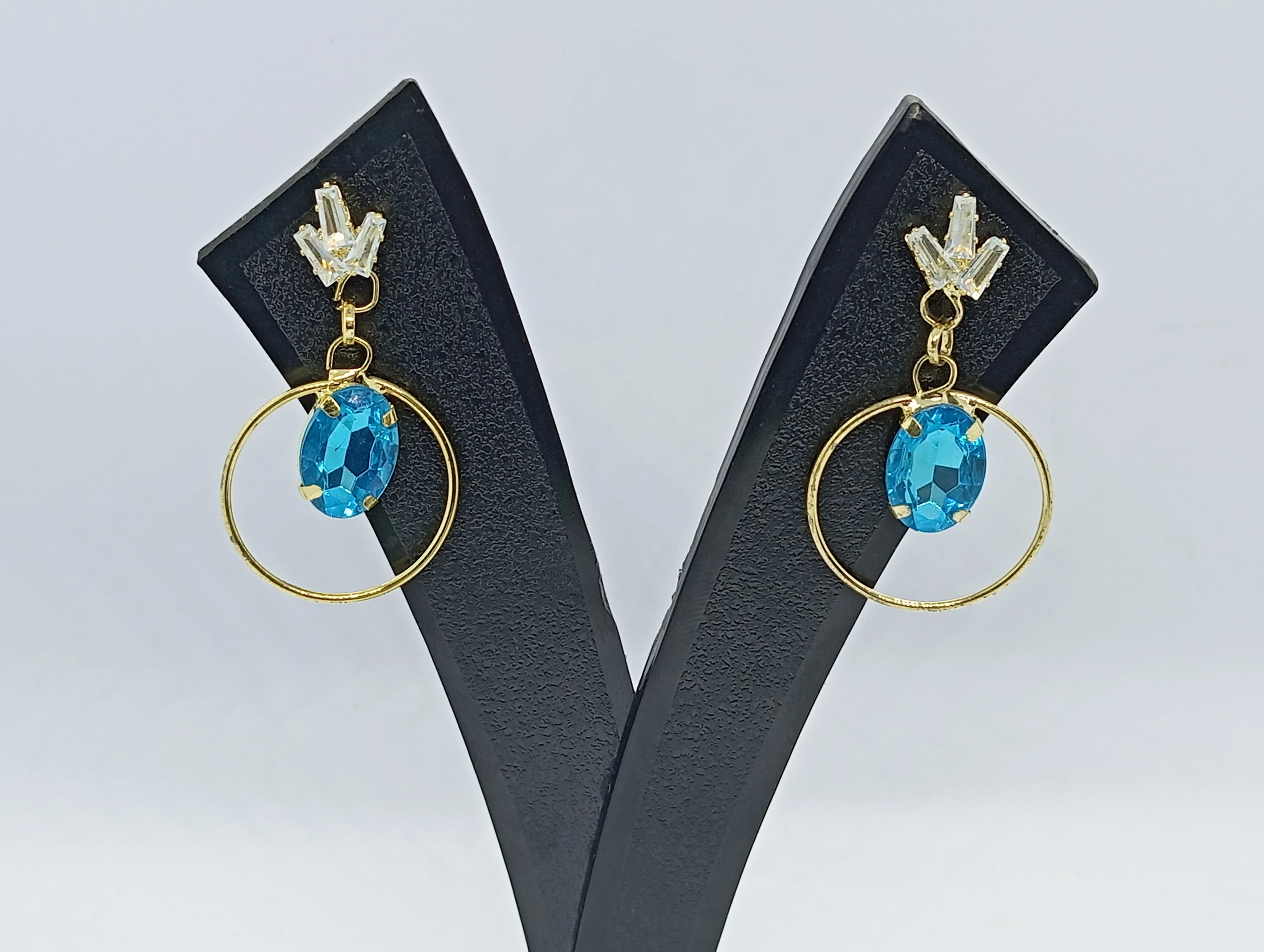 Fashion Jewellery Blue Gemstone Hoop Earrings