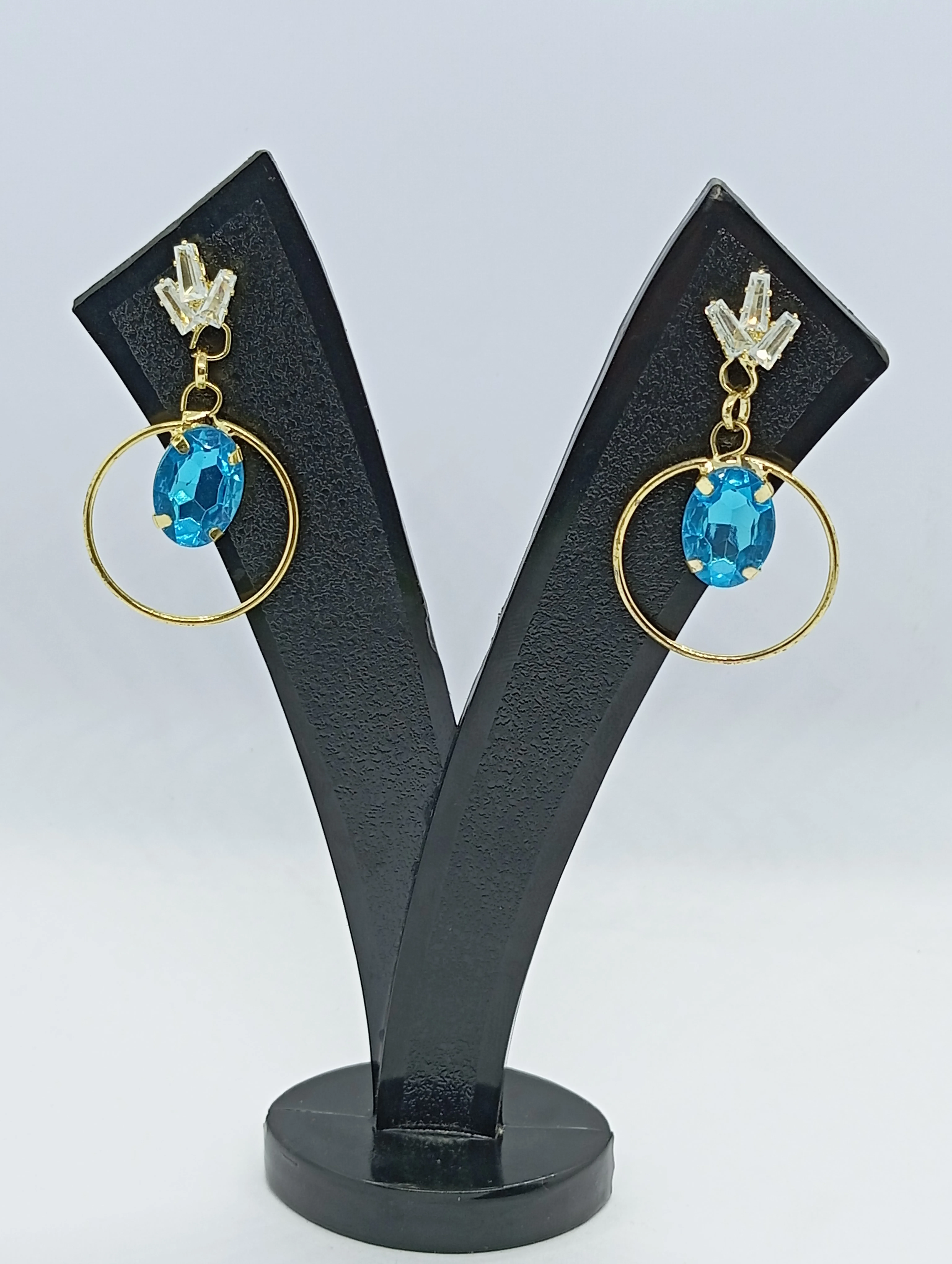 Fashion Jewellery Blue Gemstone Hoop Earrings