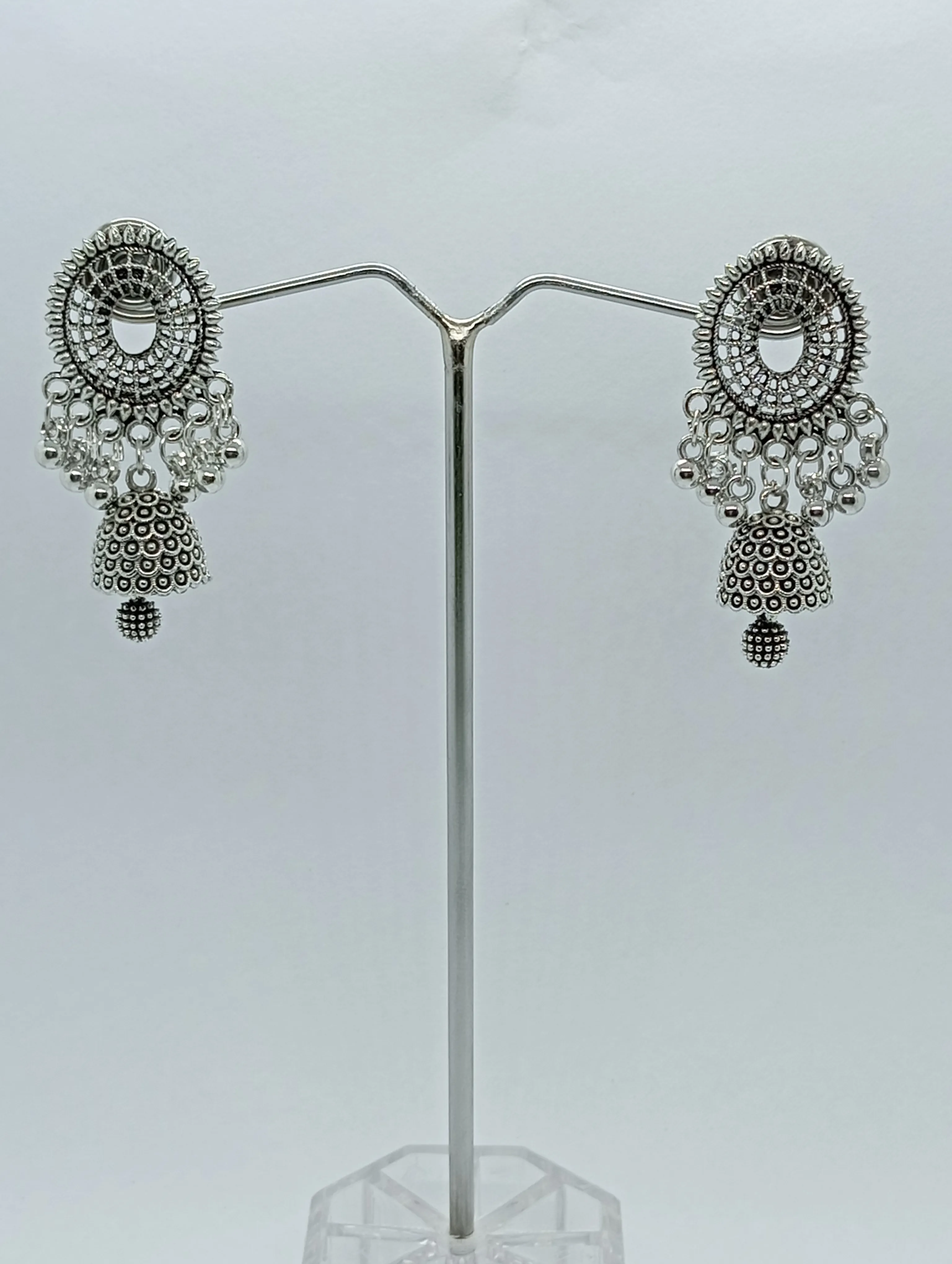 Oxidized Silver Jhumka Earrings