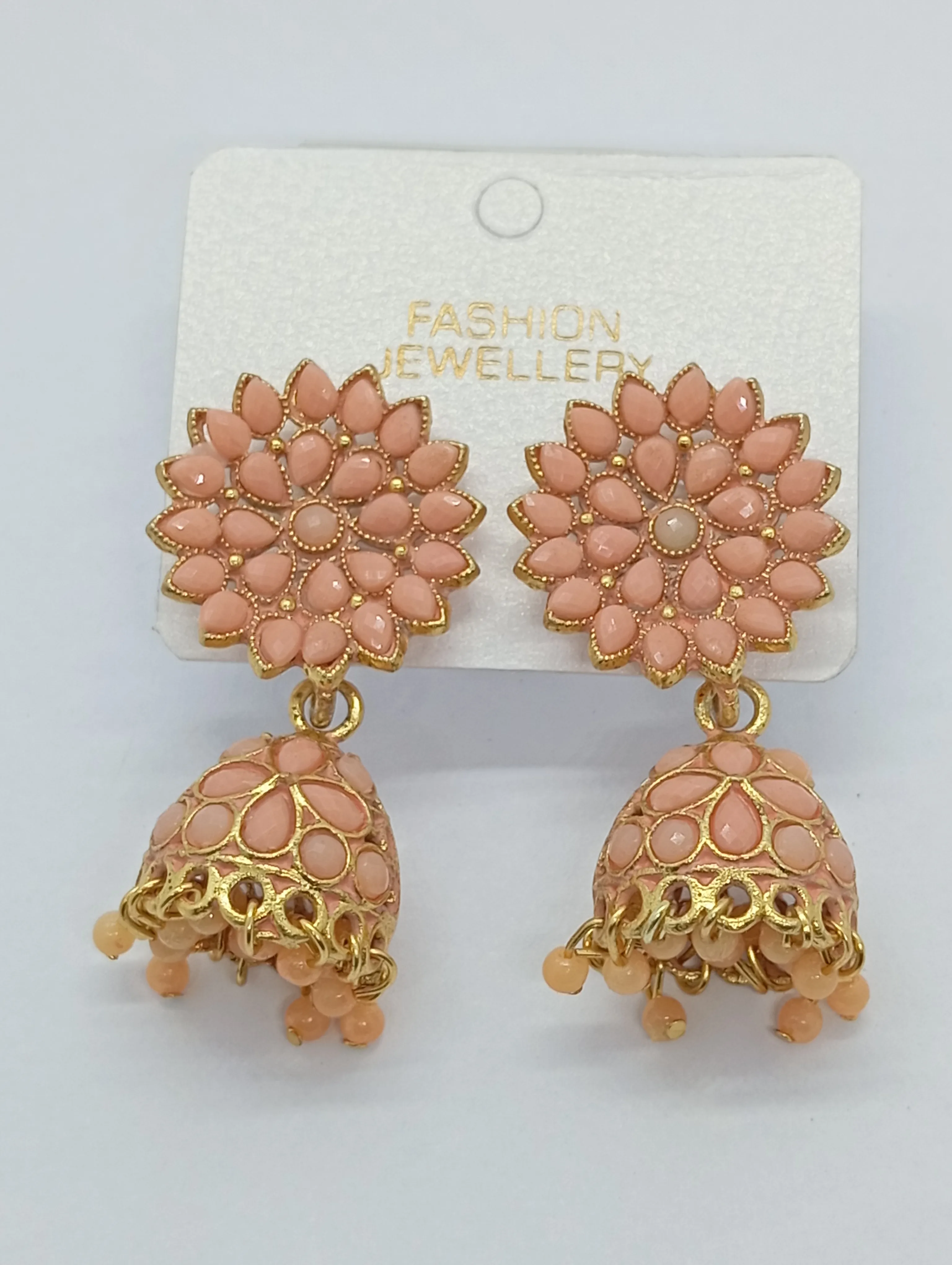 Peach Floral Jhumka Earrings