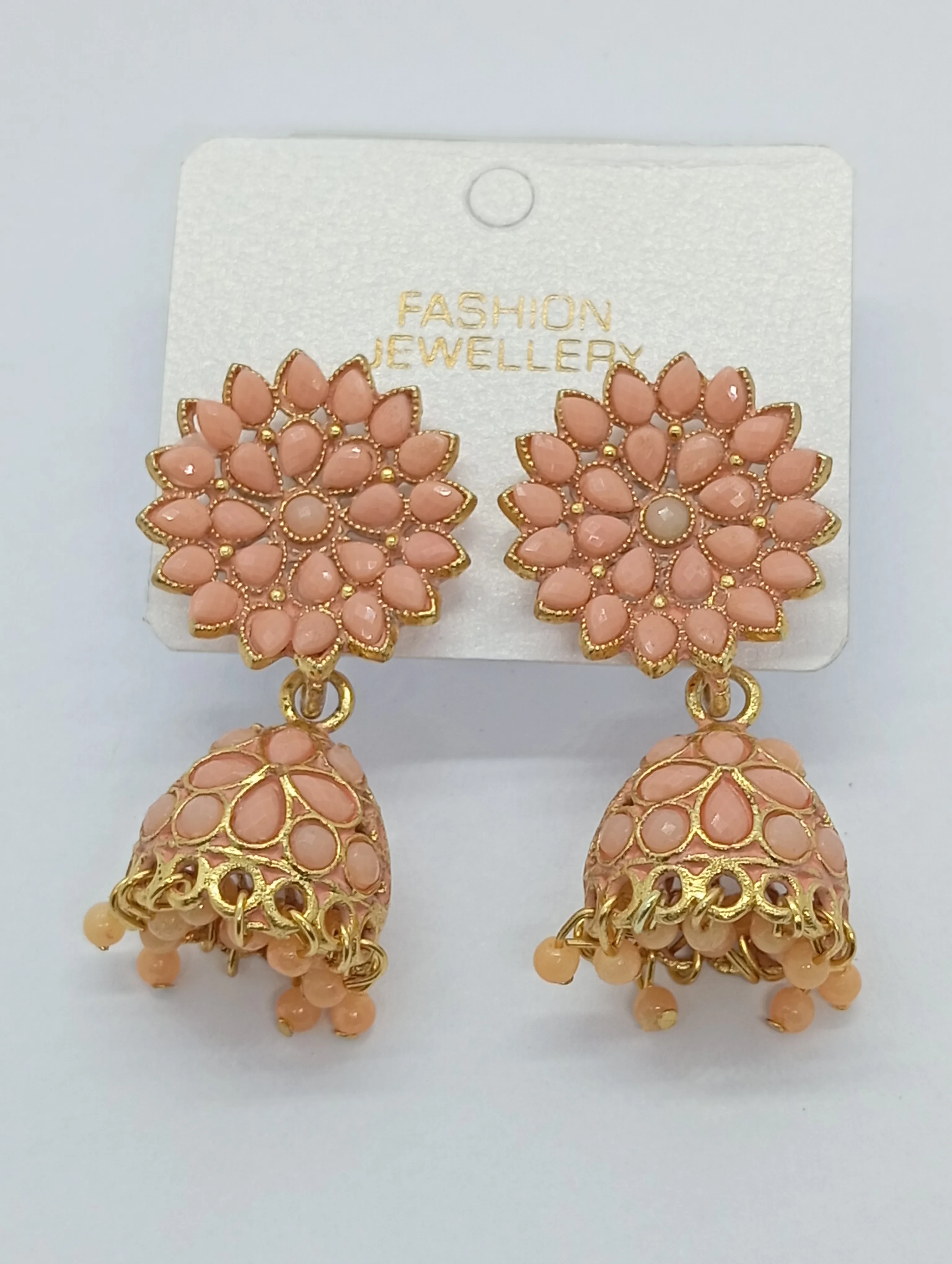 Peach Floral Jhumka Earrings