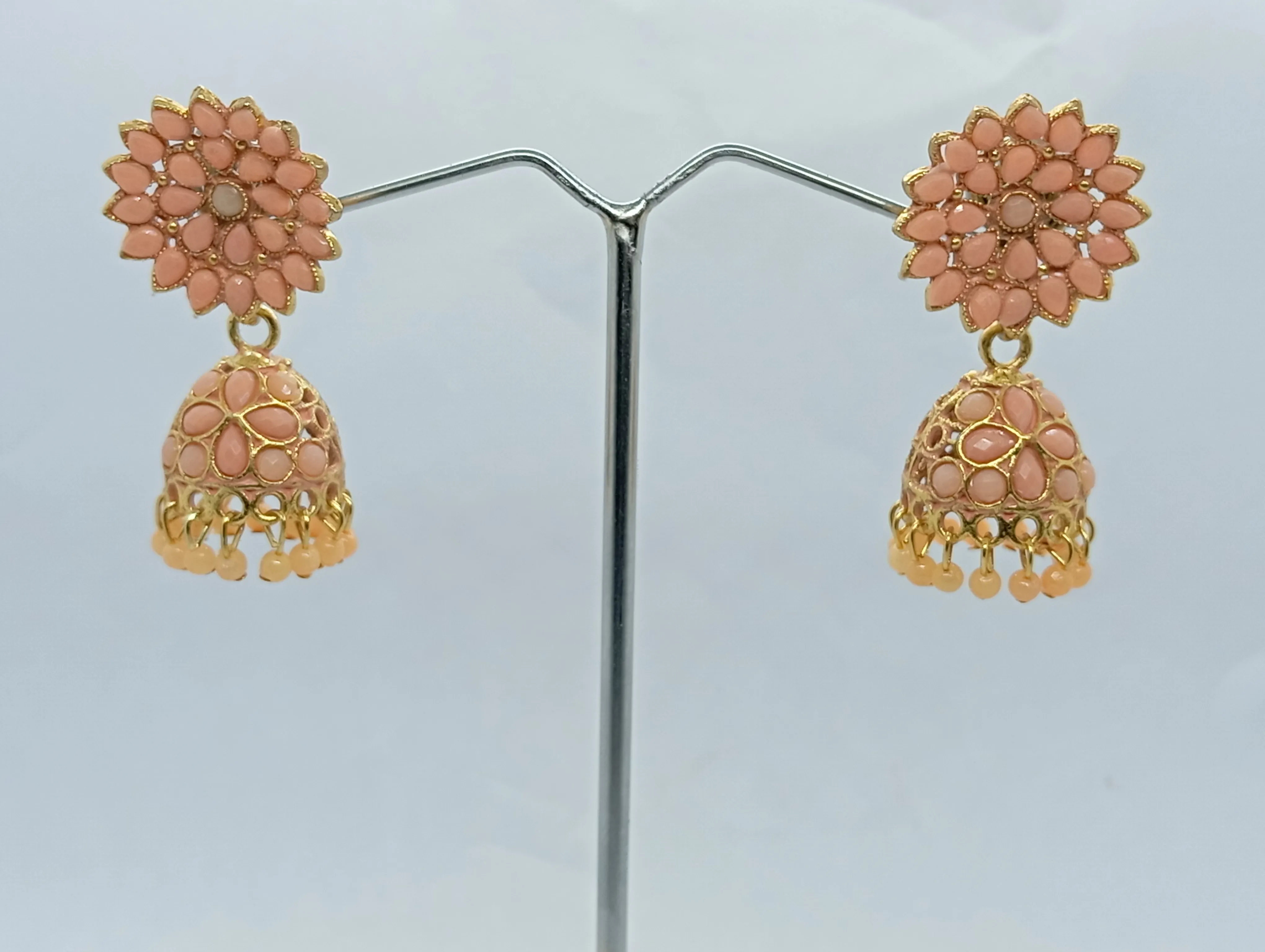Peach Floral Jhumka Earrings