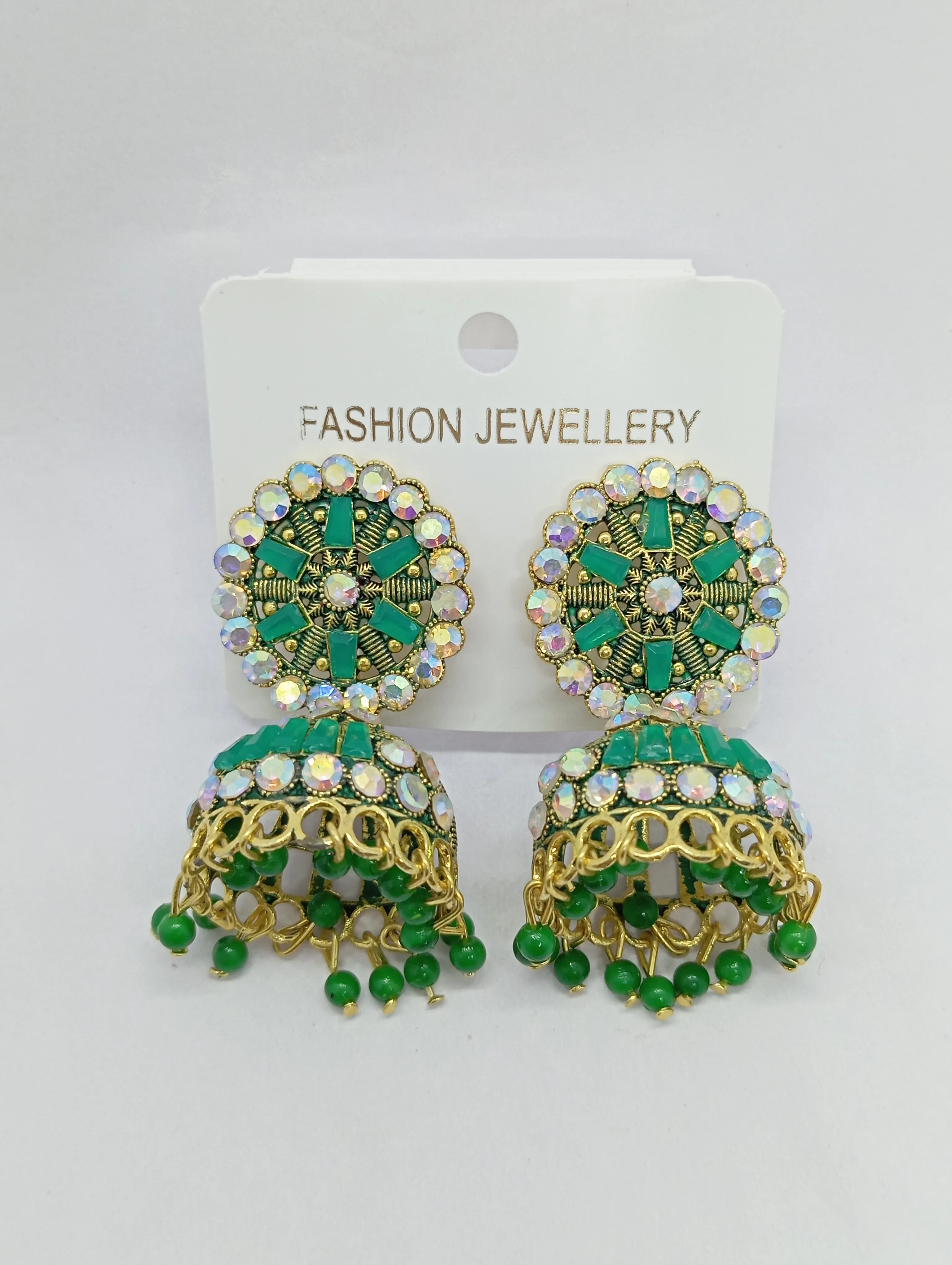Green Beaded Jhumka Earrings