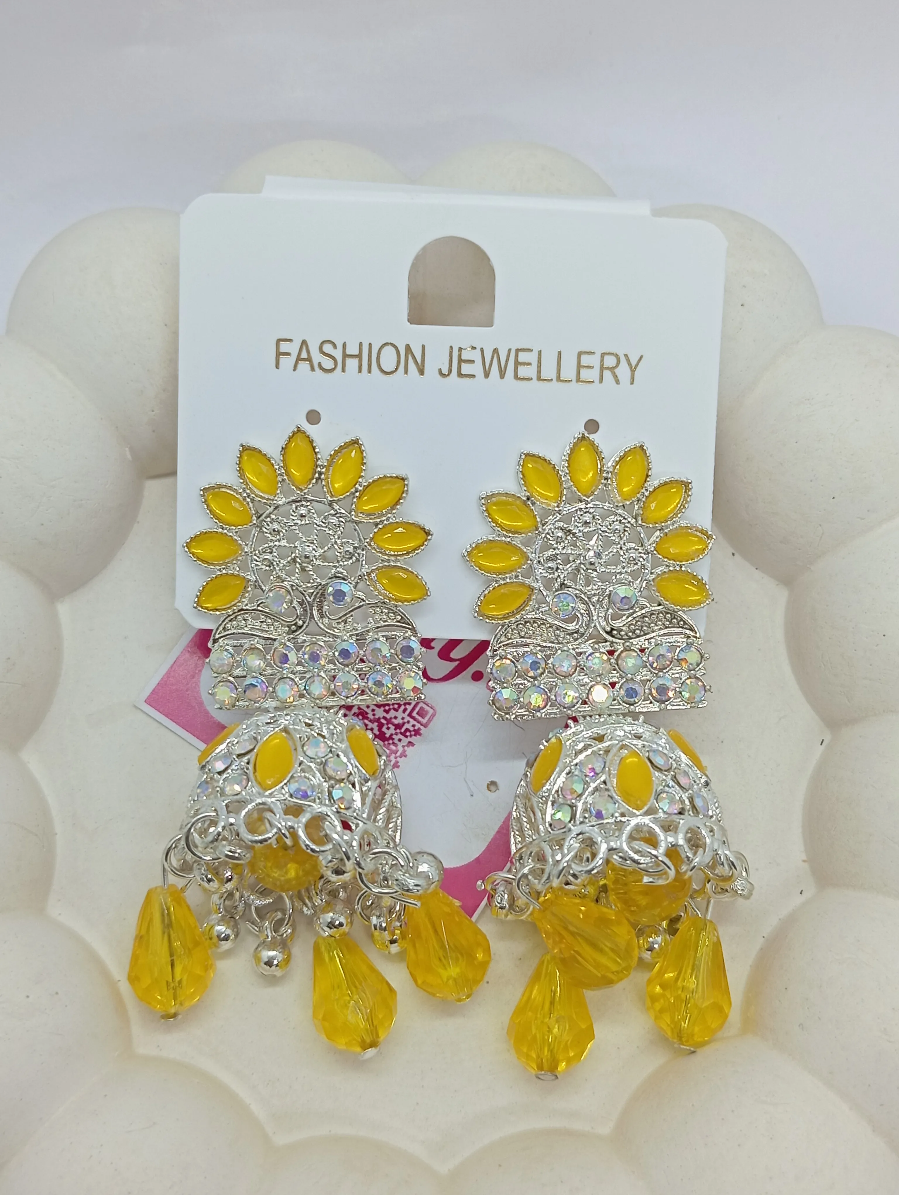Yellow Stone Jhumka Earrings